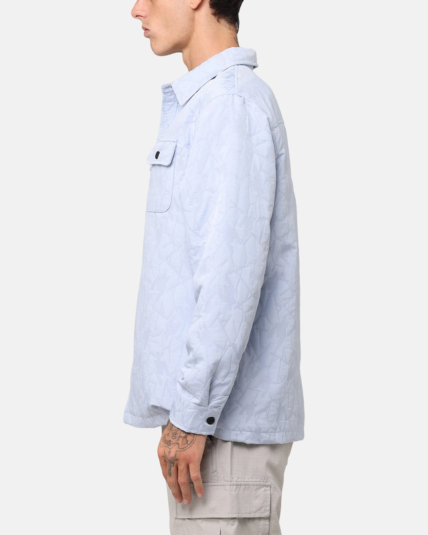 Wrinkle Resistant Finish Eye-Catching Pattern XXIII Nebula Textured Overshirt Blue
