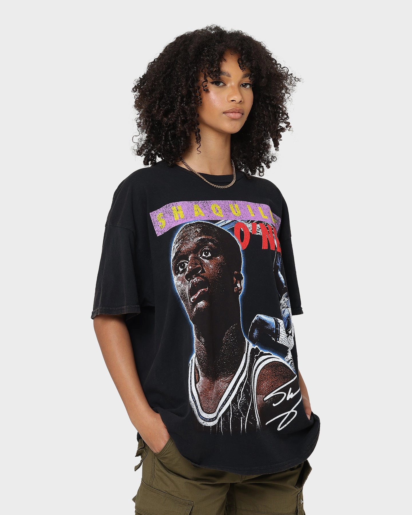 Street Comfort Style Goat Crew X Shaq Dunk Vintage T-Shirt Washed Black