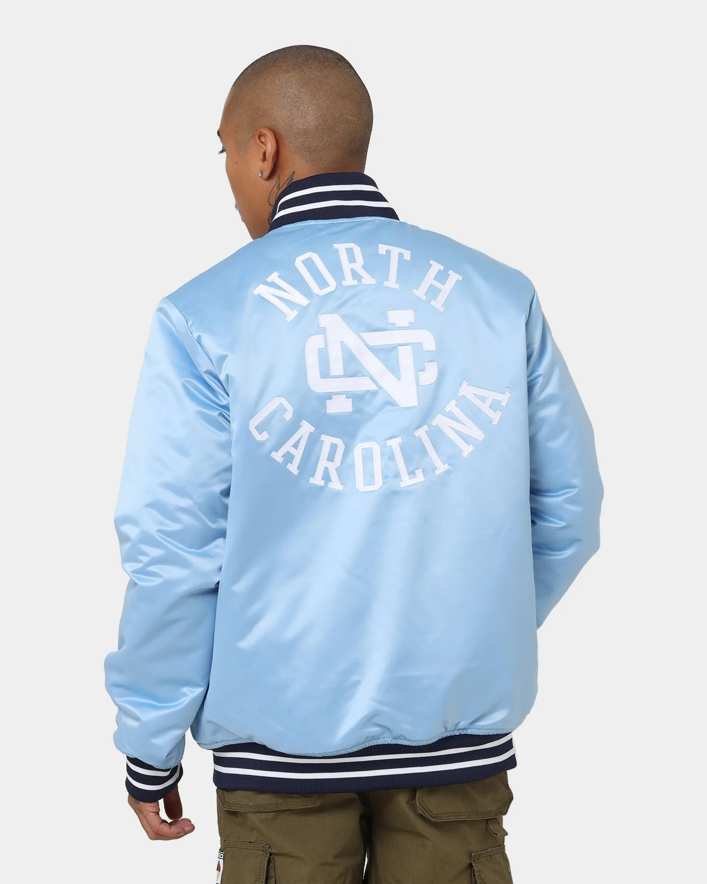 Mitchell & Ness University Of North Carolina Tar Heels Heavyweight Satin Jacket Light Blue sports event Nano Coated Fabric