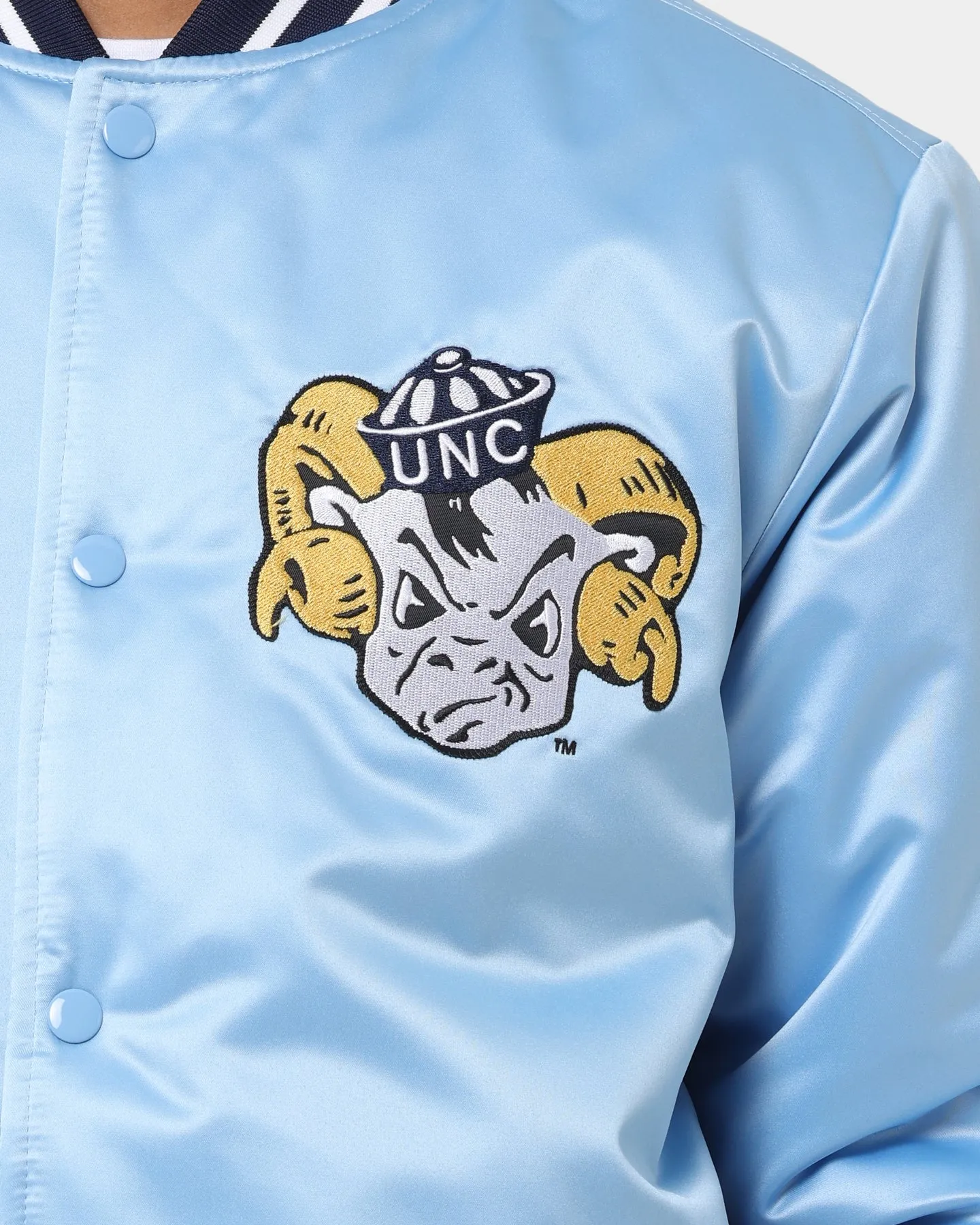 Mitchell & Ness University Of North Carolina Tar Heels Heavyweight Satin Jacket Light Blue Silk Trophy