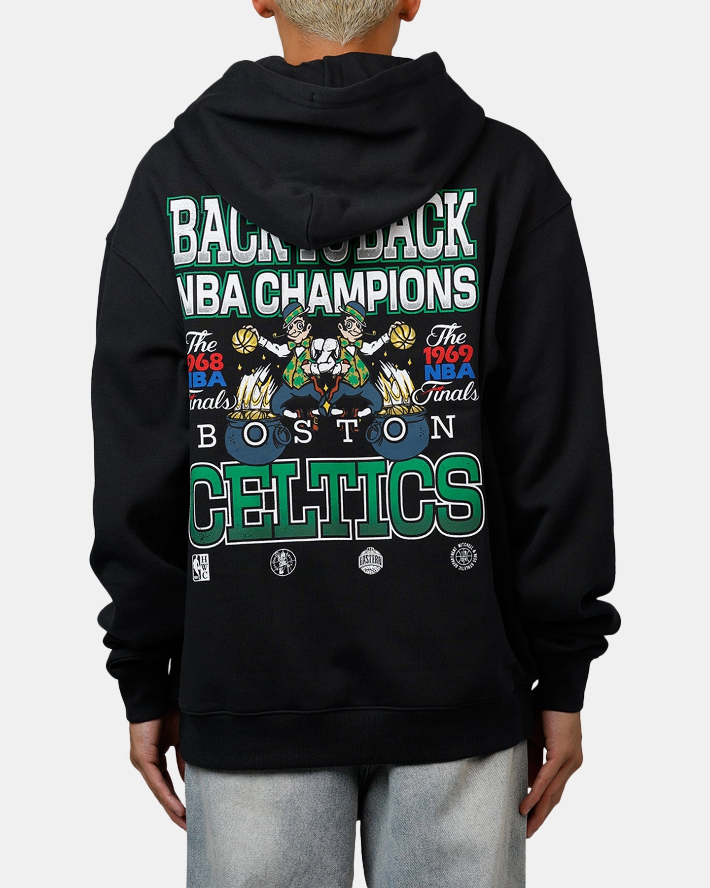 Mitchell & Ness Boston Celtics Back To Back Hoodie Faded Black Minimalist Stitching Side Pockets