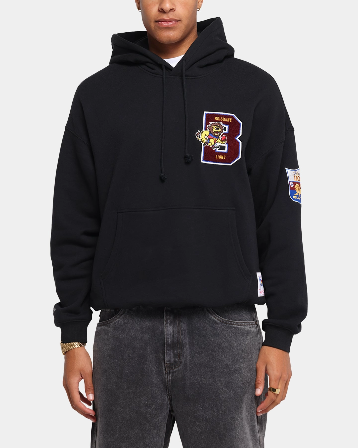 humid Lightweight Waterproof Mitchell & Ness Brisbane Lions Team Hoodie Solid Black