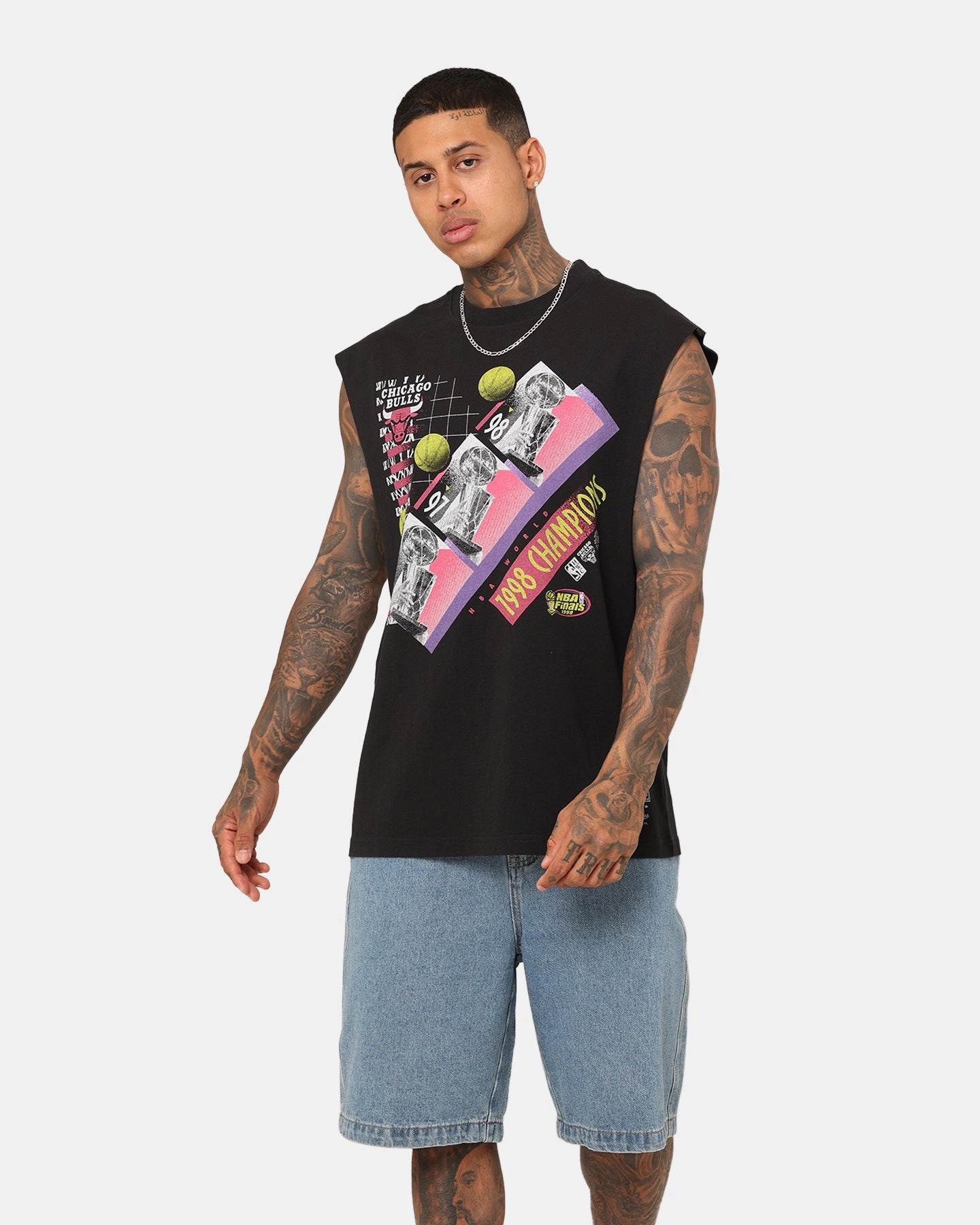 Versatile and Comfortable EcoConscious Processing Mitchell & Ness Chicago Bulls 1998 Finals Muscle T-Shirt Black