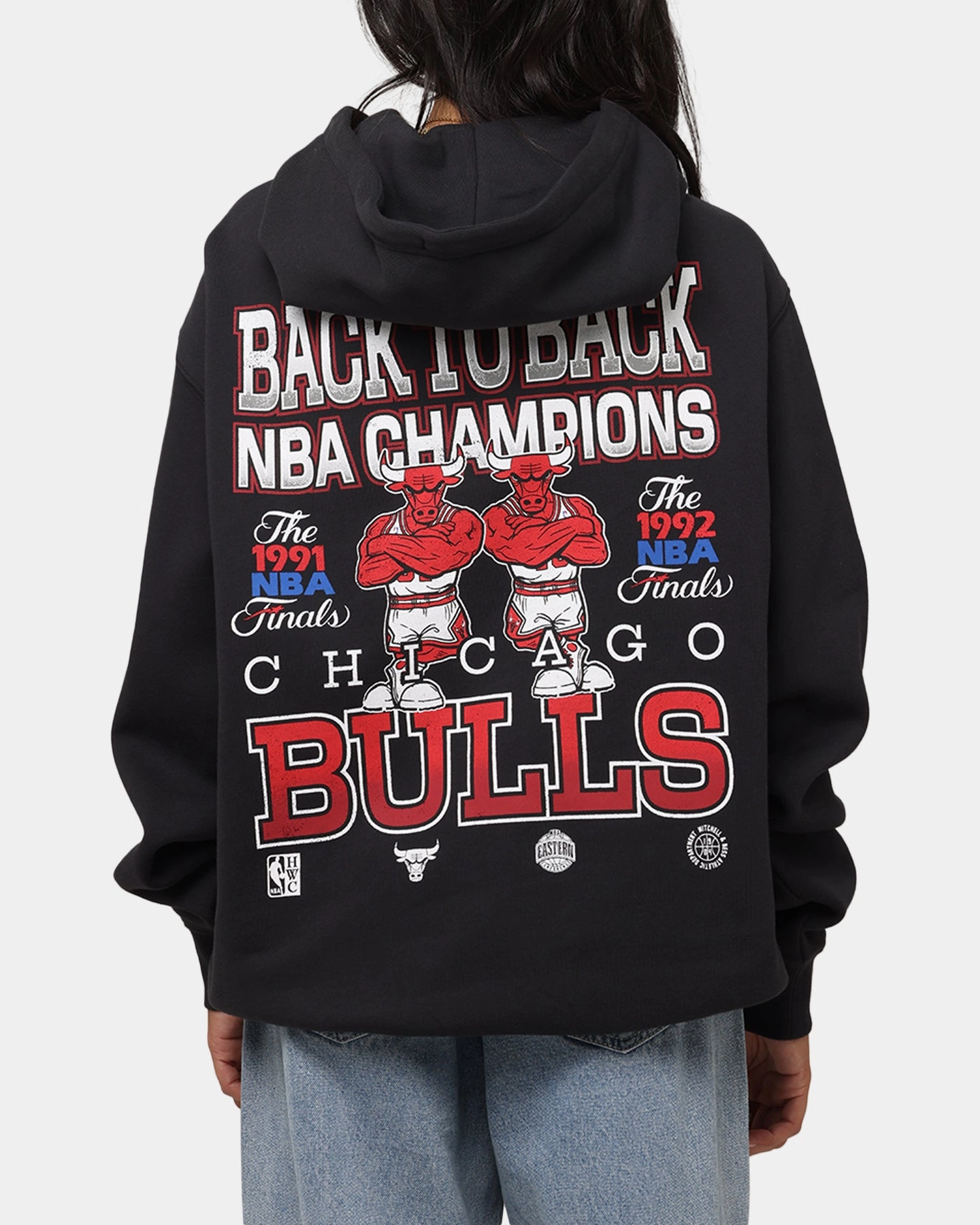 Ribbon Details Mitchell & Ness Chicago Bulls Back To Back Hoodie Faded Black