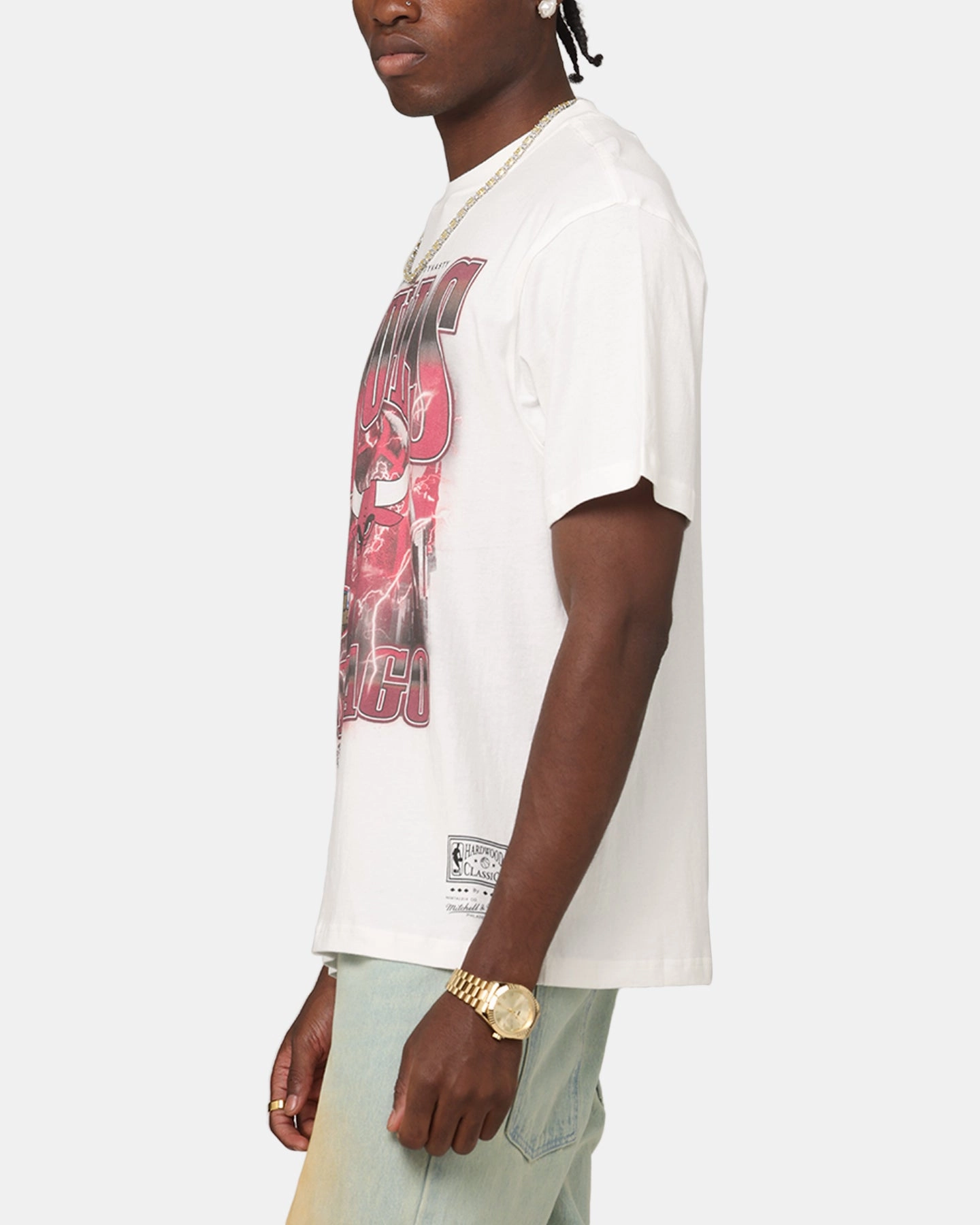 Mitchell & Ness Chicago Bulls City Strike T-Shirt Vintage White Contrast Inner Binding