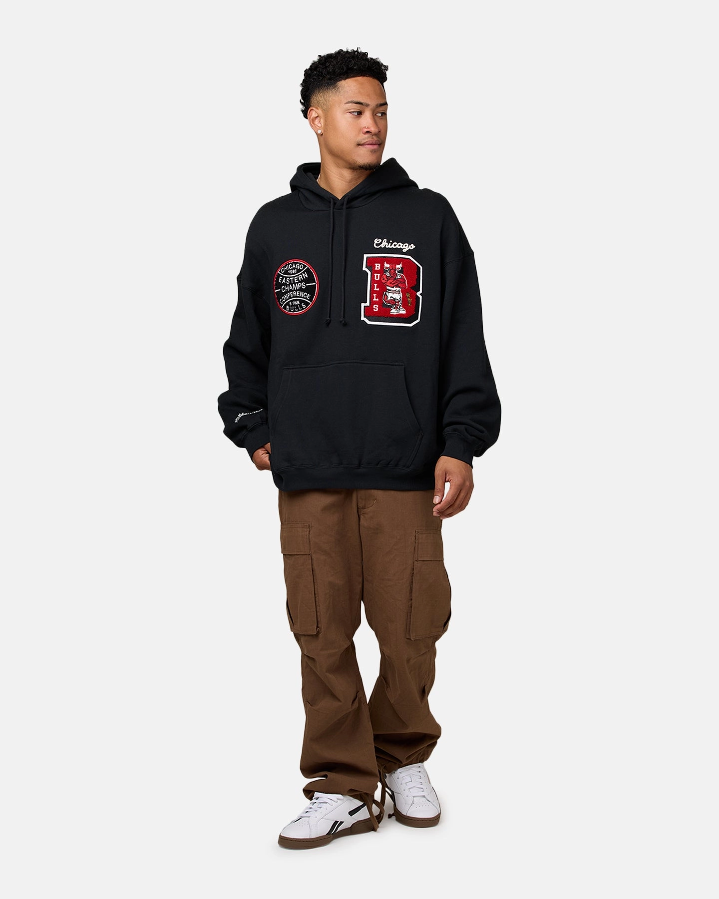 Checkered Weekend Fit Mitchell & Ness Chicago Bulls Conference Hoodie Faded Black