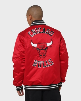 All Purpose Outerwear HeatRegulating Mitchell & Ness Chicago Bulls Heavyweight Satin Jacket Scarlet
