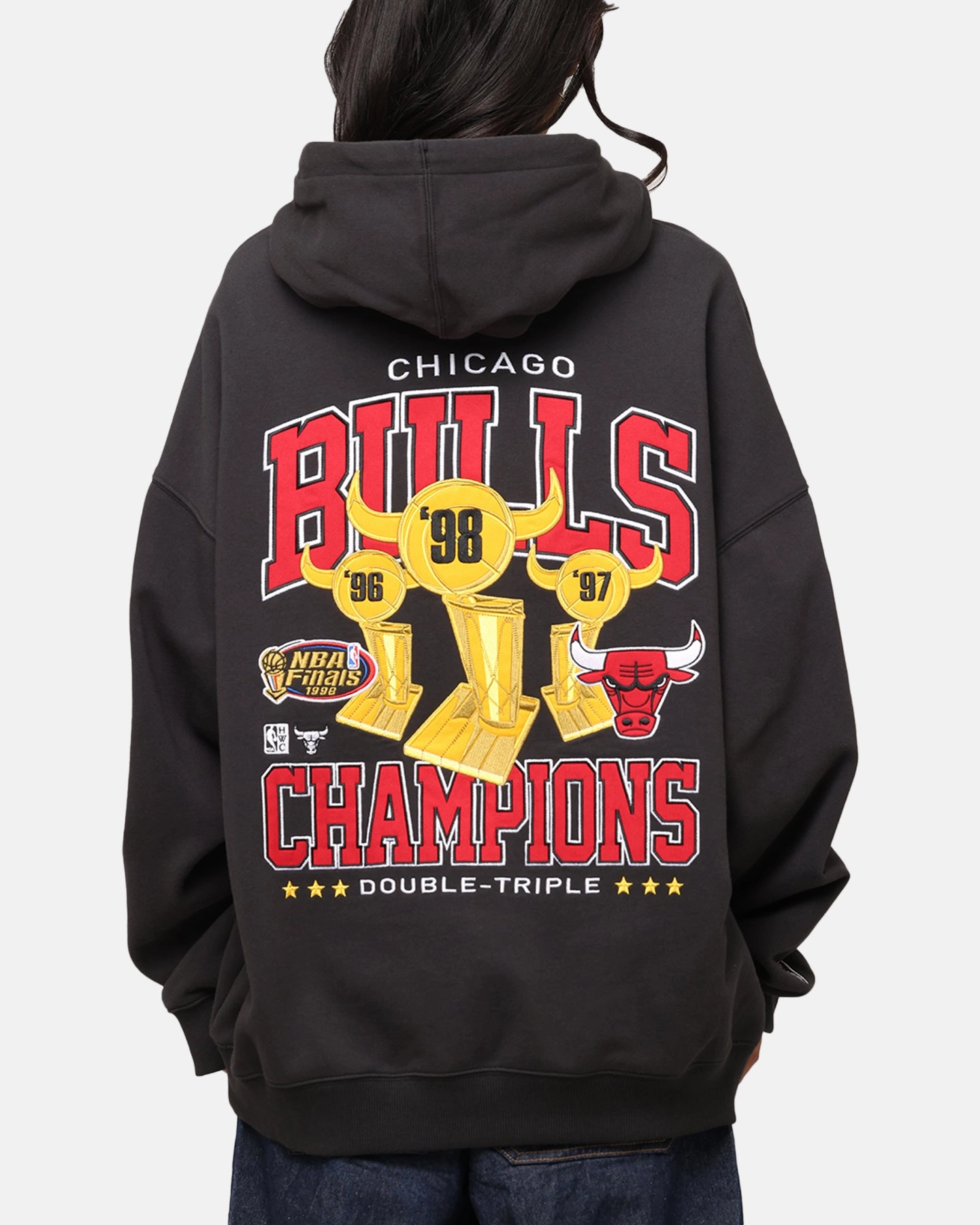 Fleece Lined Mitchell & Ness Chicago Bulls Pinnacle Hoodie Faded Black