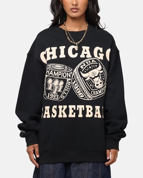 Mitchell & Ness Chicago Bulls Rings Crewneck Black Cozy Fit Knit Fabric