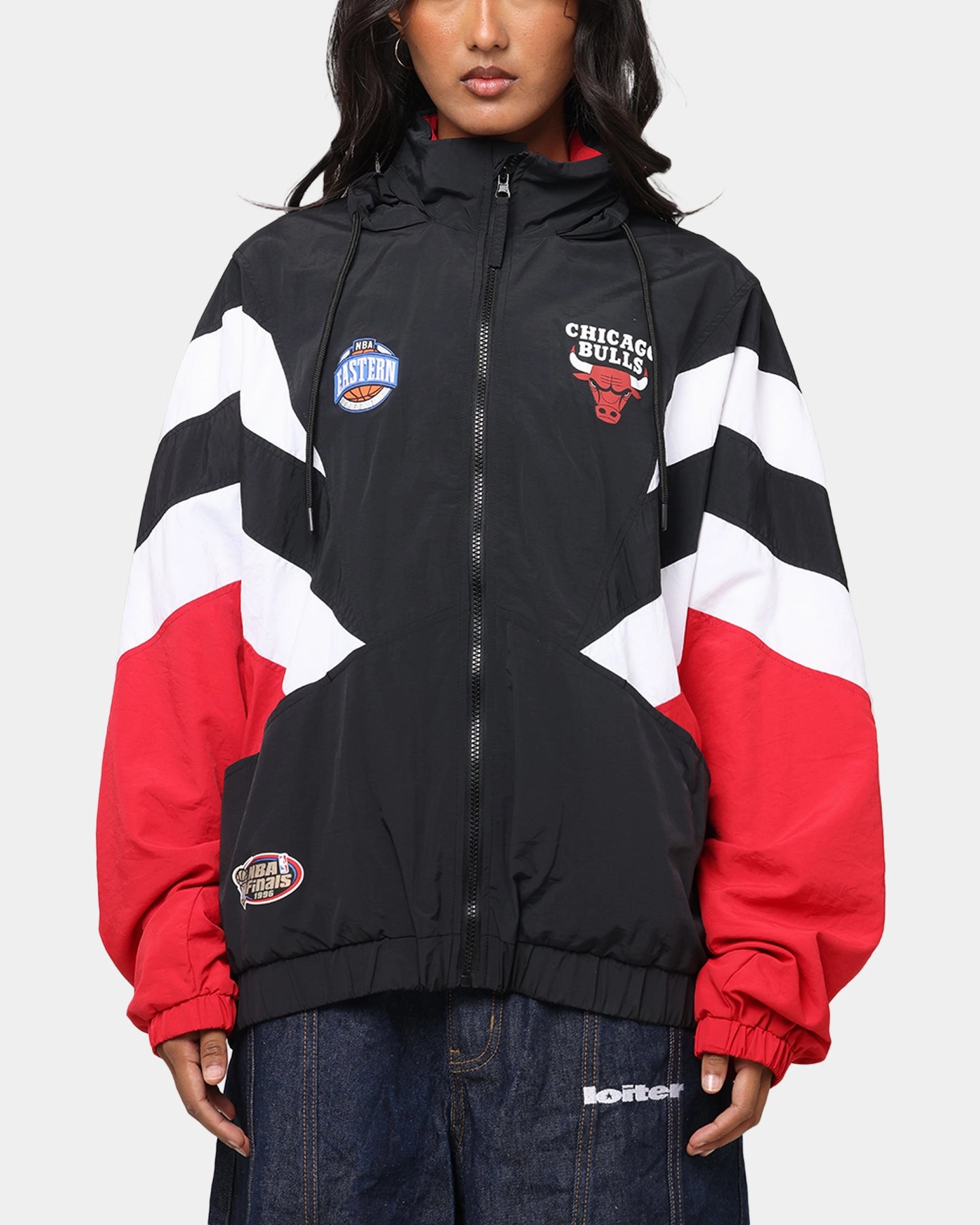 Mitchell & Ness Chicago Bulls Spray Jacket Black/Red Draw Noise Reducing Fabric