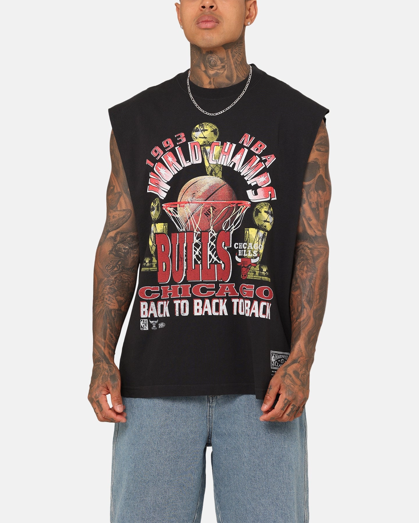 Mitchell & Ness Chicago Bulls Vintage Muscle T-Shirt Faded Black Customizable