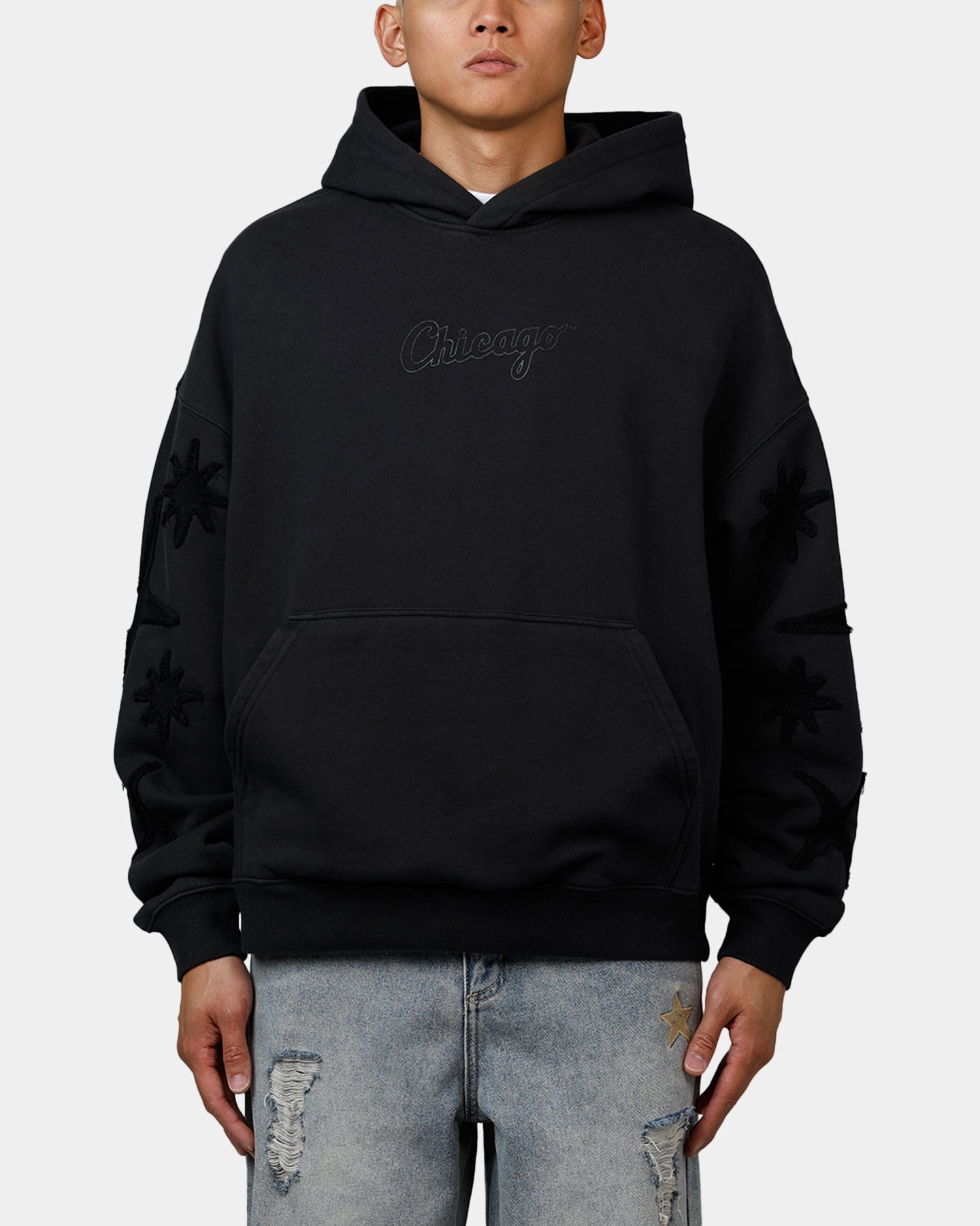 Mitchell & Ness Chicago White Sox Starburst Hoodie Faded Black Street Fashion Ticket