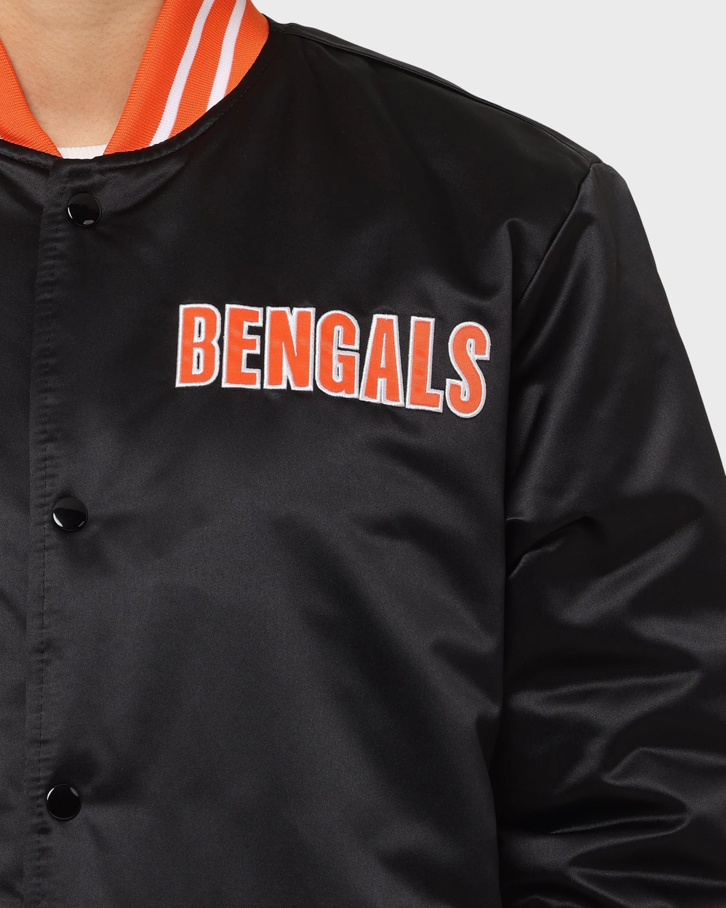 Mitchell & Ness Cincinatti Bengals Heavyweight Satin Jacket Black Engage sunny - day look