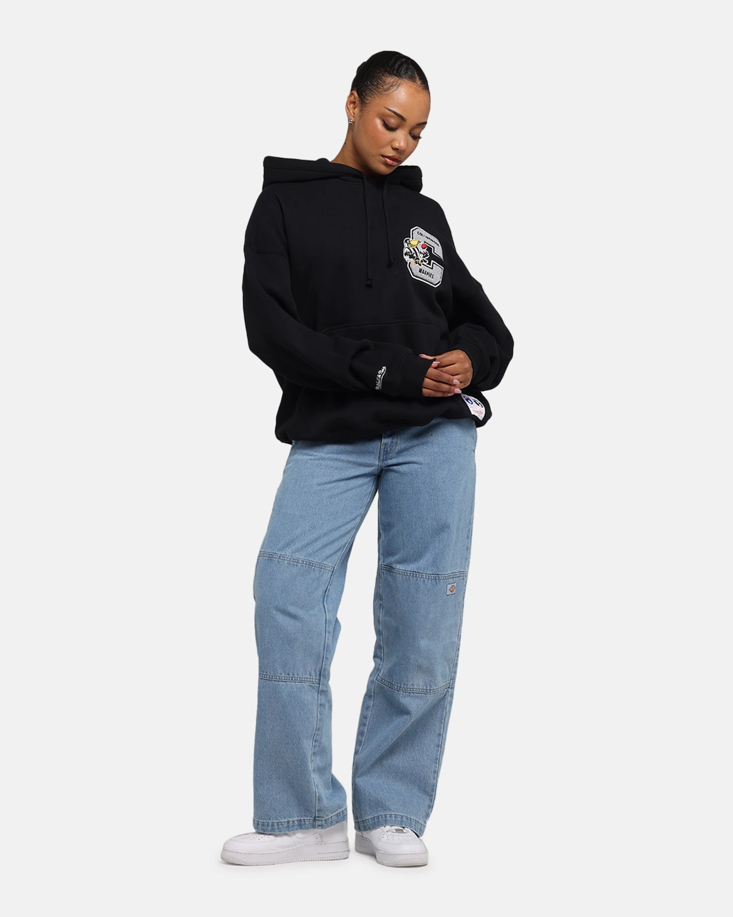 Mitchell & Ness Collingwood Magpies Team Hoodie Solid Black Windproof Barrier Design