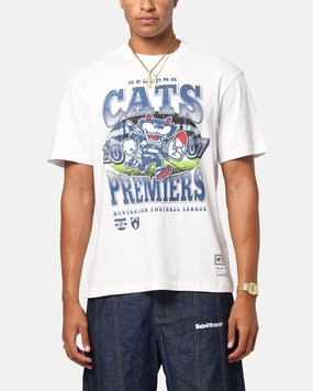 Holiday Style Flatlock stitching Mitchell & Ness Geelong Cats Mascot T-Shirt Vintage White