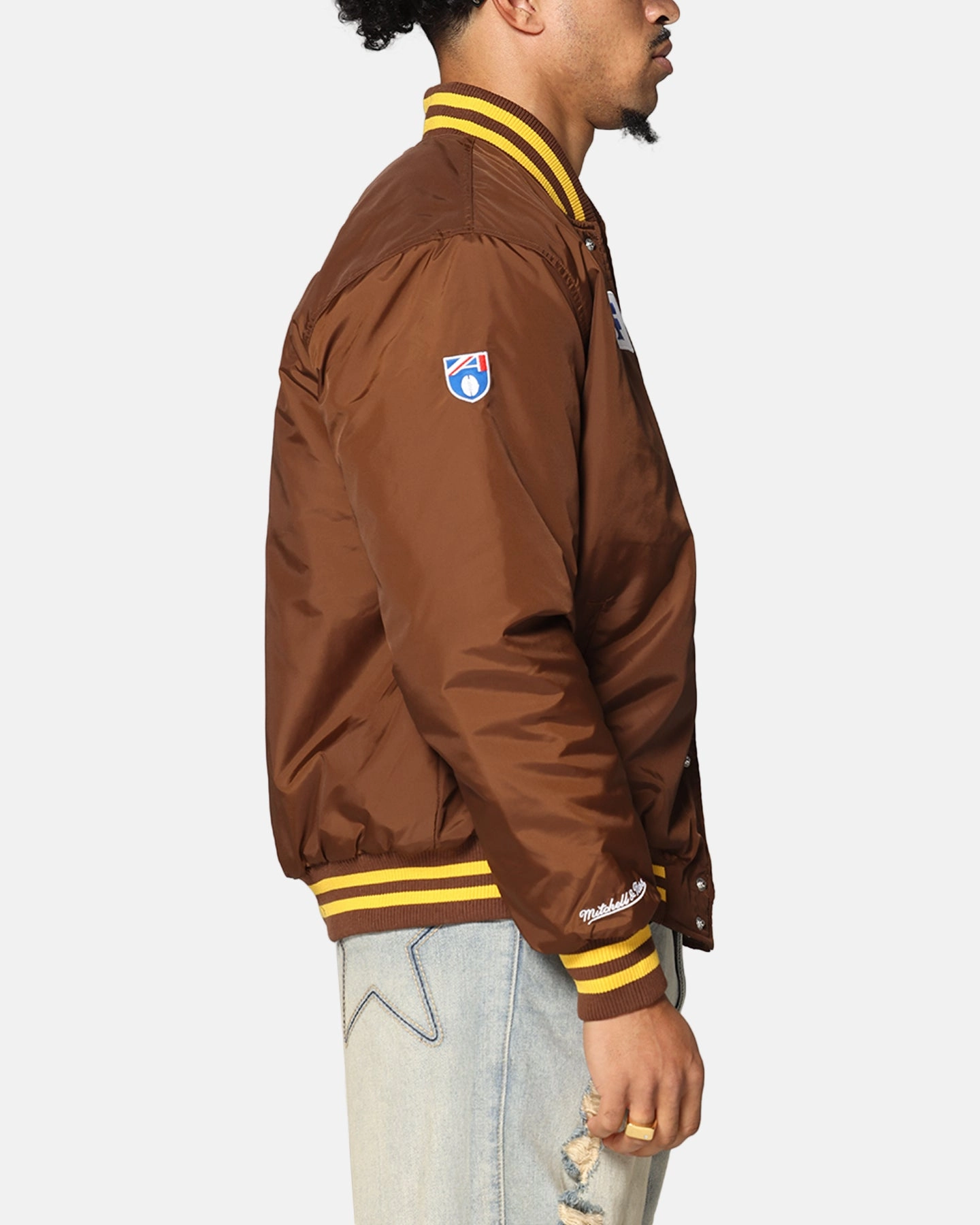 Wind Safe Mitchell & Ness Hawthorn Hawks Team Bomber Jacket Brown