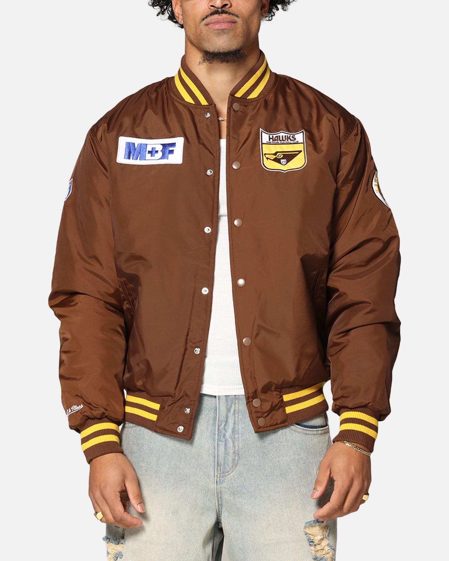 Knee Length sunset Mitchell & Ness Hawthorn Hawks Team Bomber Jacket Brown