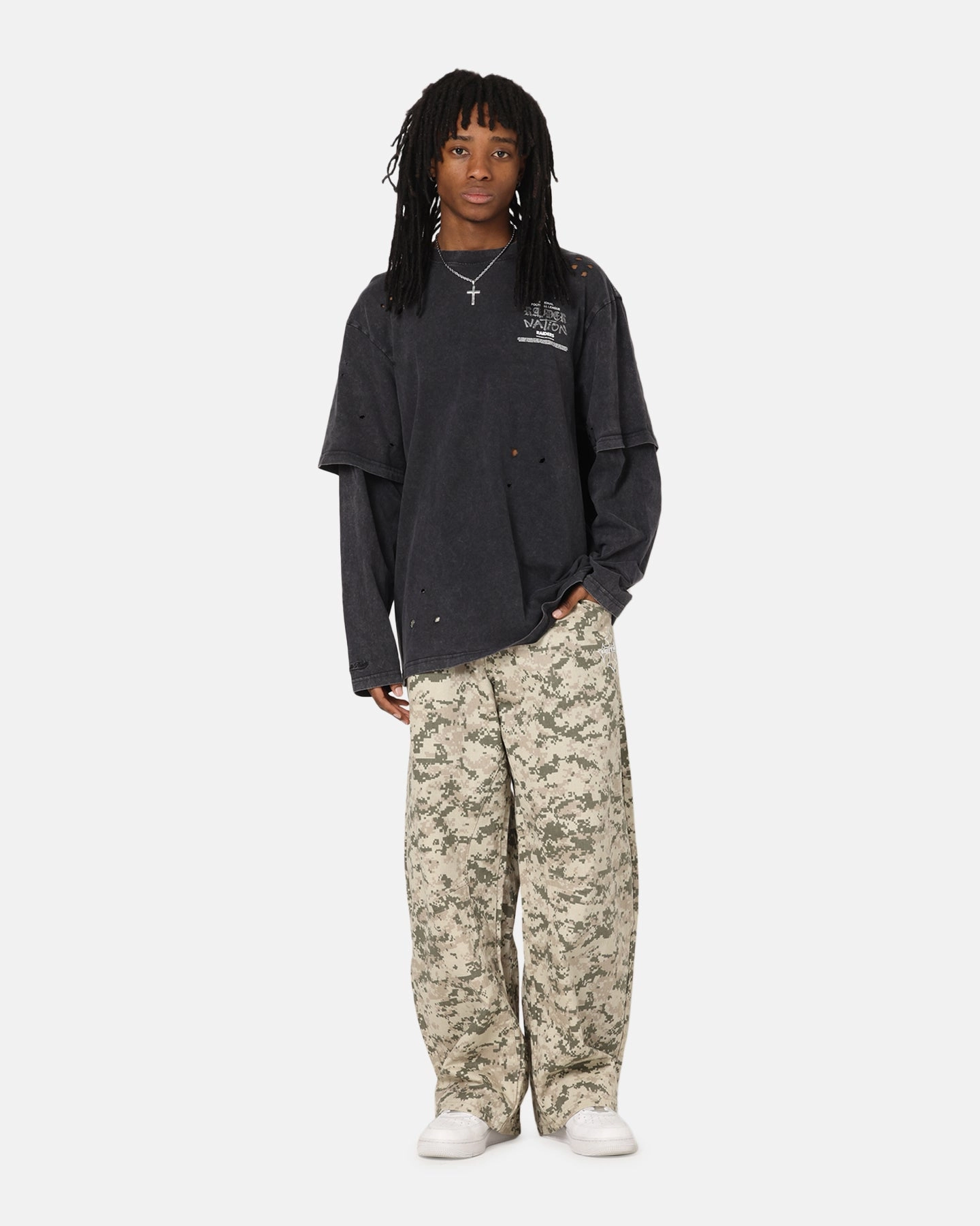 Fit For Comfort Comfortable Layering Mitchell & Ness Las Vegas Raiders Chromed Mock Long Sleeve T-Shirt Faded Black