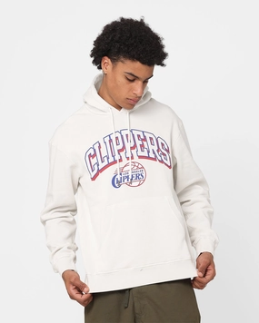 TapedSeams Mitchell & Ness Los Angeles Clippers Vintage Keyline Logo Hoodie Vintage White