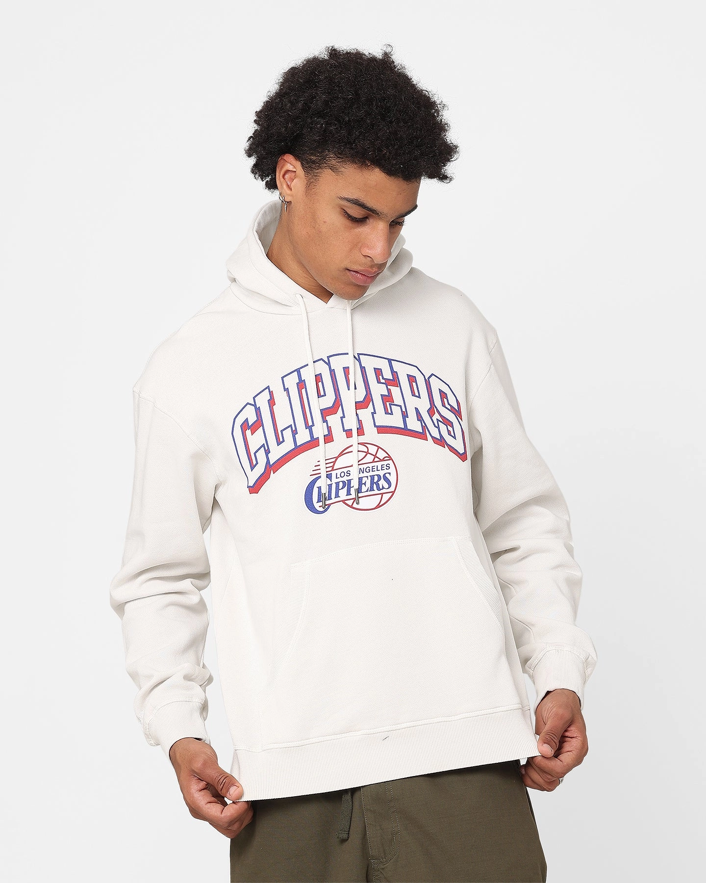 TapedSeams Mitchell & Ness Los Angeles Clippers Vintage Keyline Logo Hoodie Vintage White