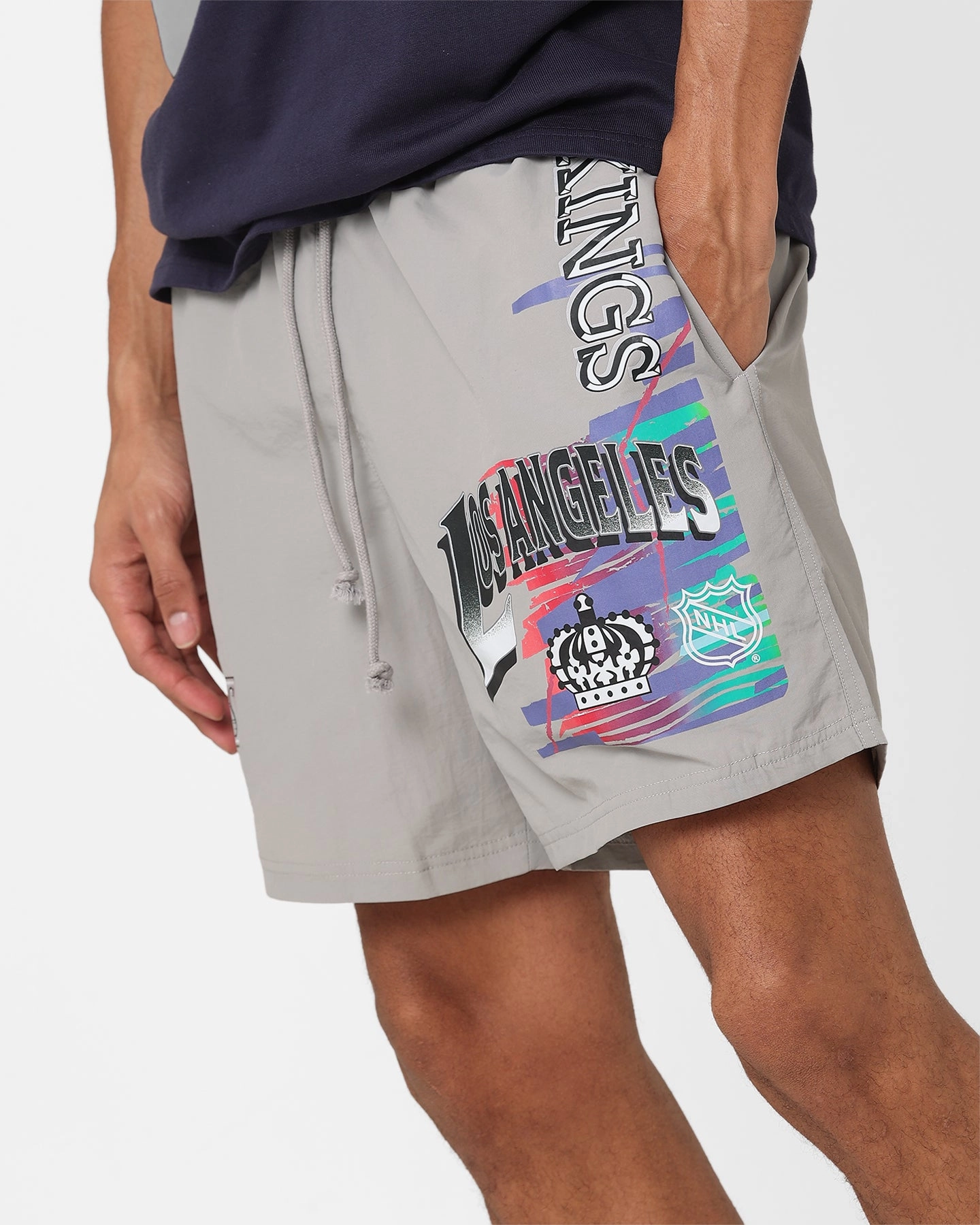 Mitchell & Ness Los Angeles Kings Nylon Shorts Grey Multi Directional Flex