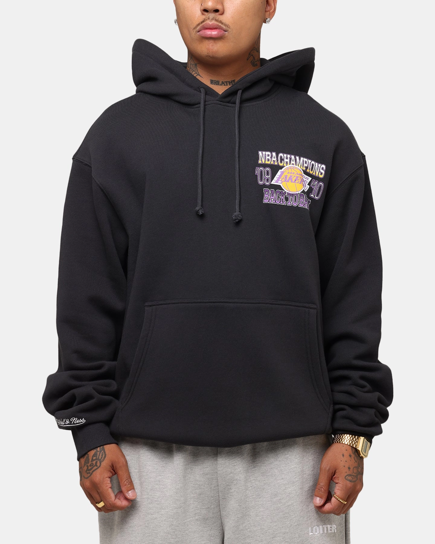 Premium Feel uniqueness Mitchell & Ness Los Angeles Lakers Back To Back Hoodie Faded Black