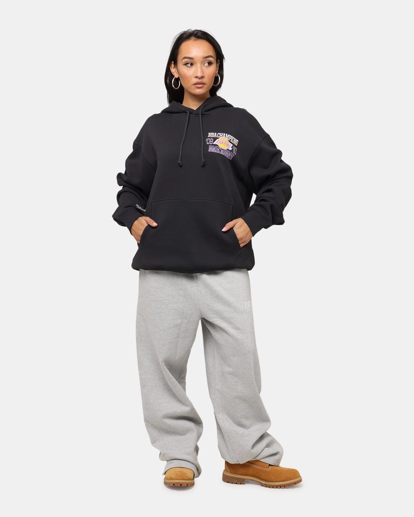 Seamless Side Construction City Style Mitchell & Ness Los Angeles Lakers Back To Back Hoodie Faded Black