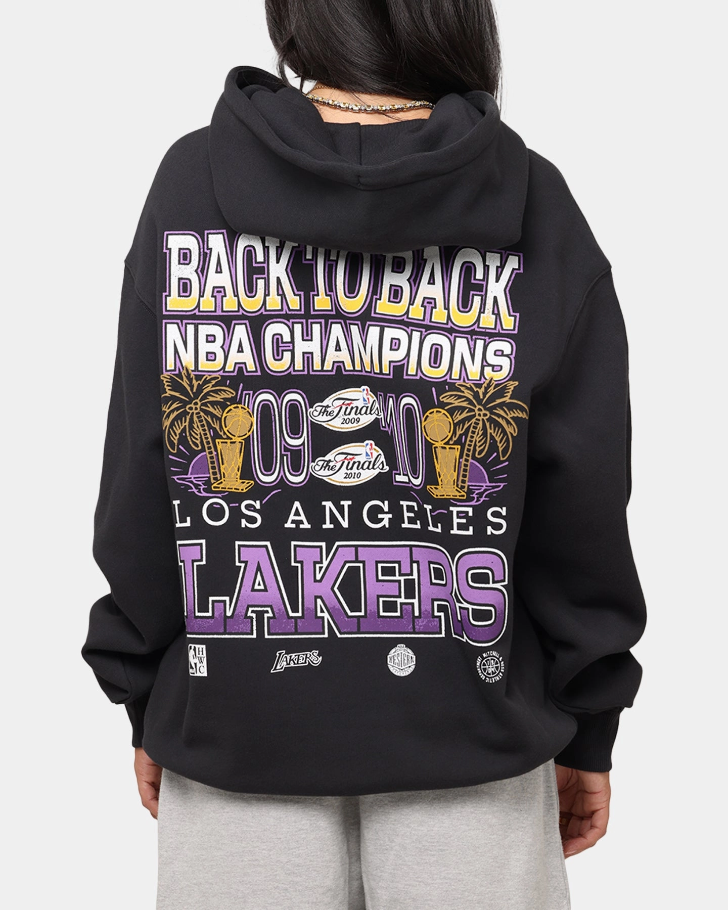 Mitchell & Ness Los Angeles Lakers Back To Back Hoodie Faded Black Reinforced Stitching