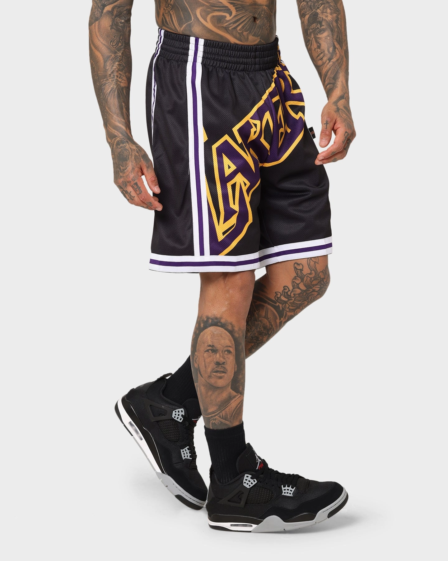 Mitchell & Ness Los Angeles Lakers Blown Out Fashion Shorts Black Wind Resistant Panels men's clothing