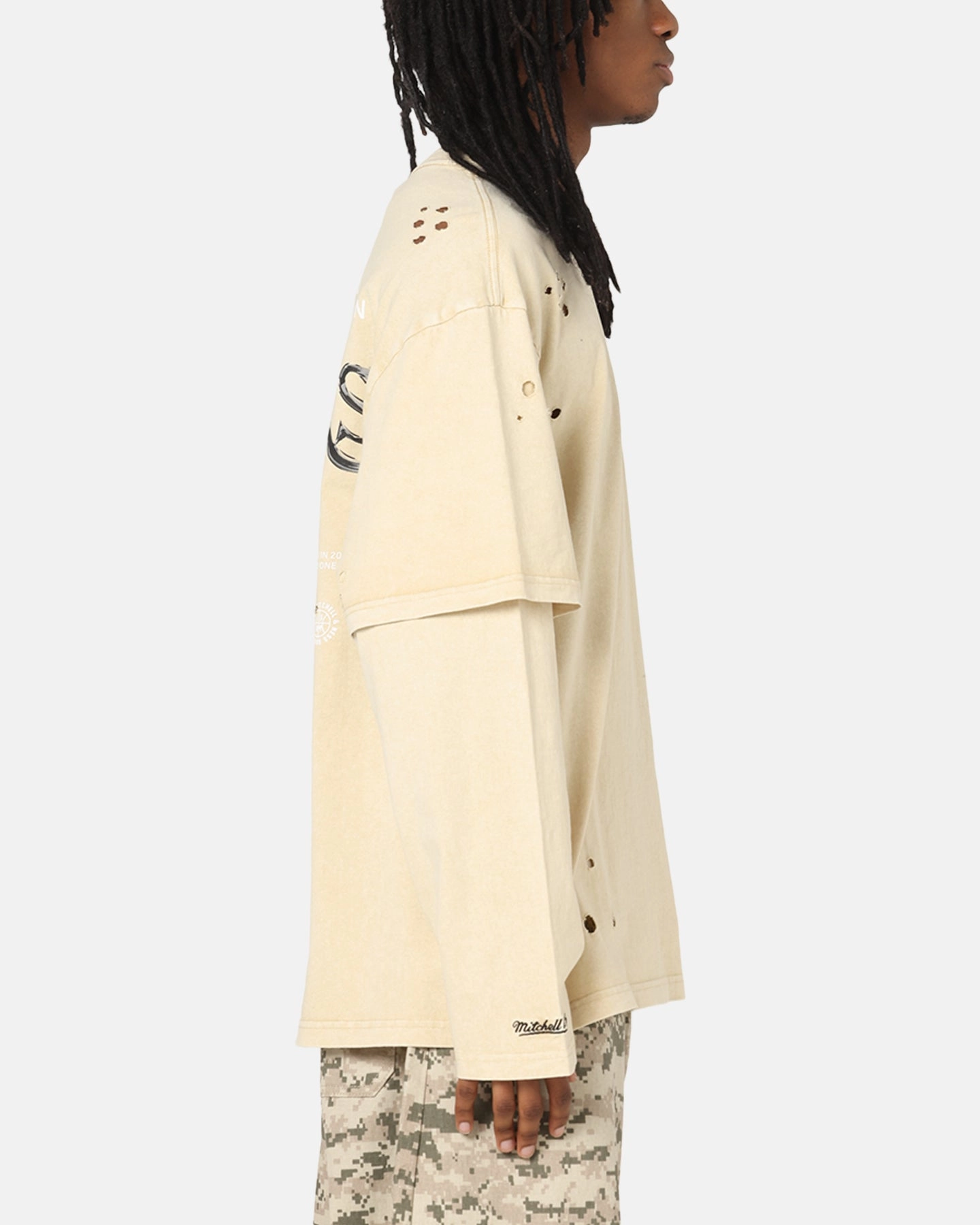 Mitchell & Ness Los Angeles Lakers Chromed Mock Long Sleeve T-Shirt Khaki Thermal Regulation Fabric cotton material