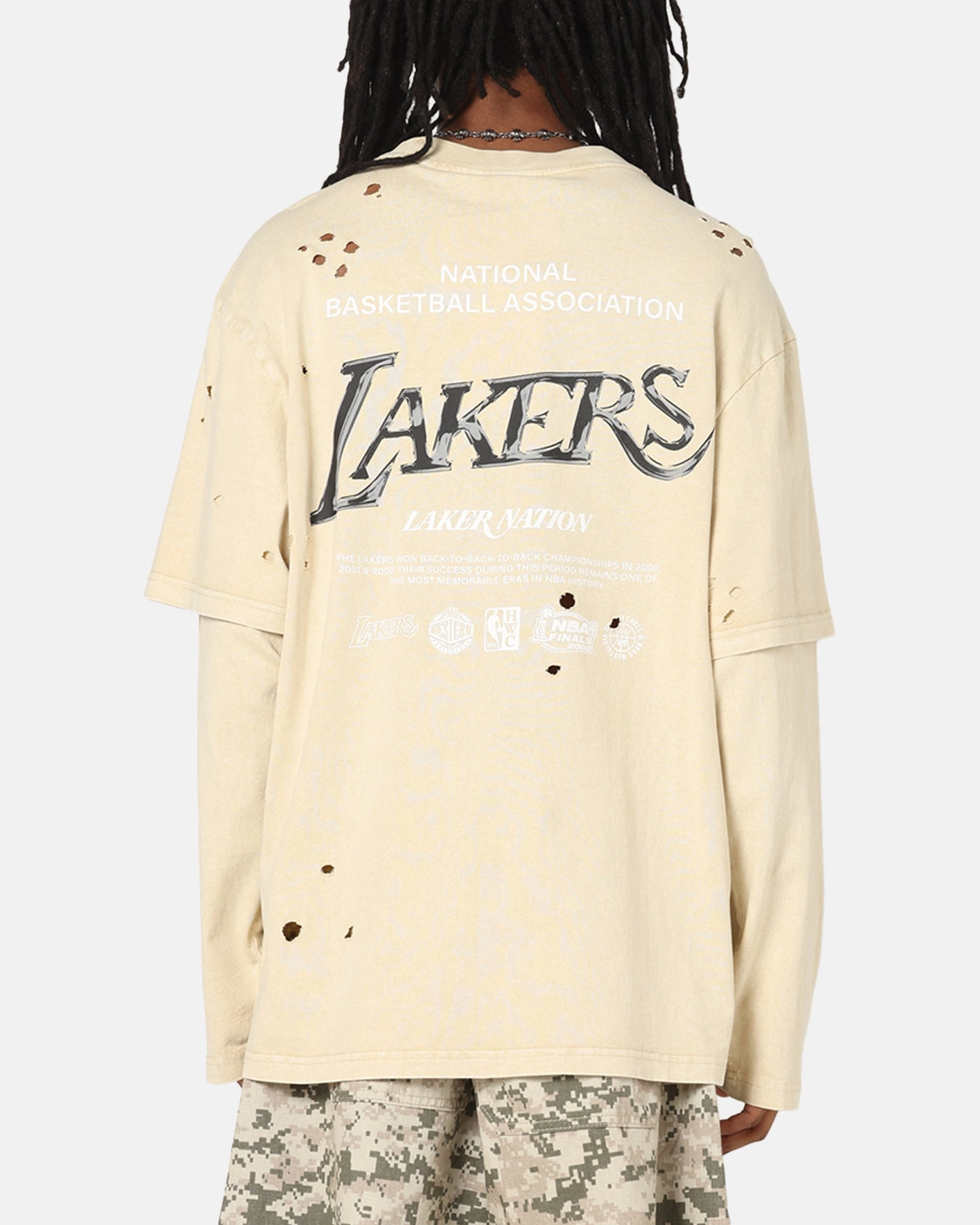 Mitchell & Ness Los Angeles Lakers Chromed Mock Long Sleeve T-Shirt Khaki OdorResistant Fabric