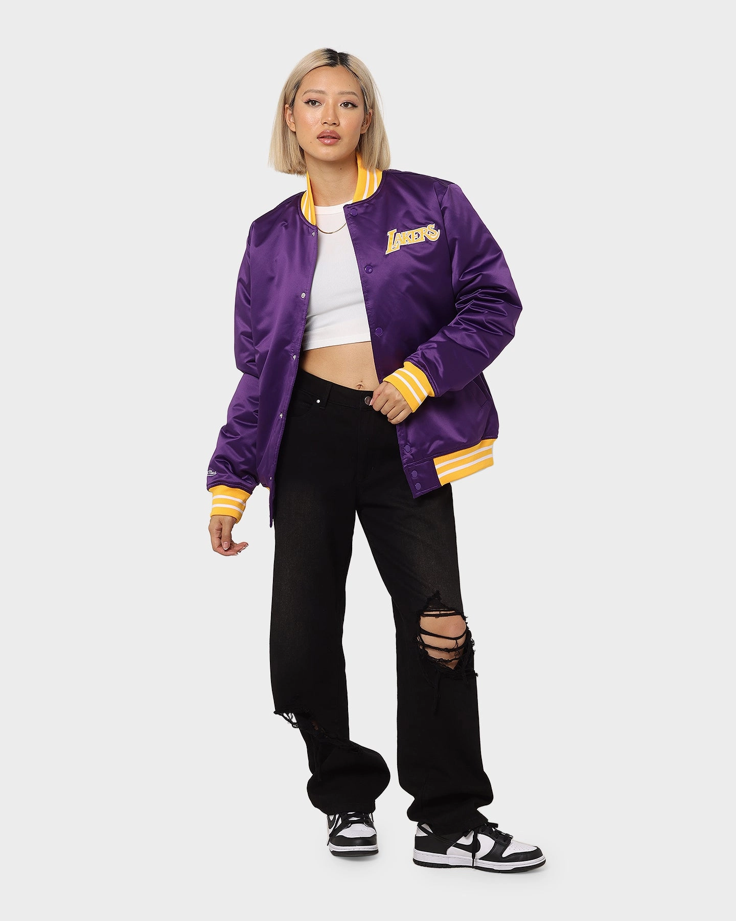 Persist Flexible Cuff Mitchell & Ness Los Angeles Lakers Heavyweight Satin Jacket Purple