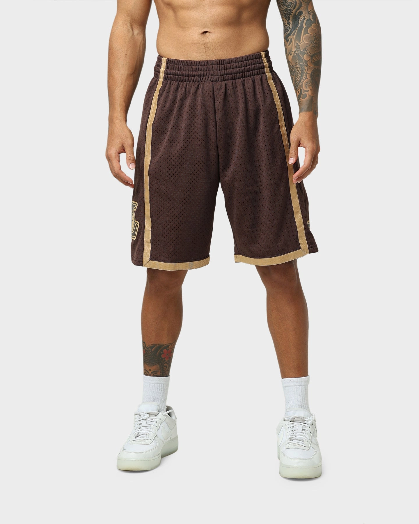 hypoallergenic material Mitchell & Ness Los Angeles Lakers Lux Brown Swingman Shorts Baroque Brown