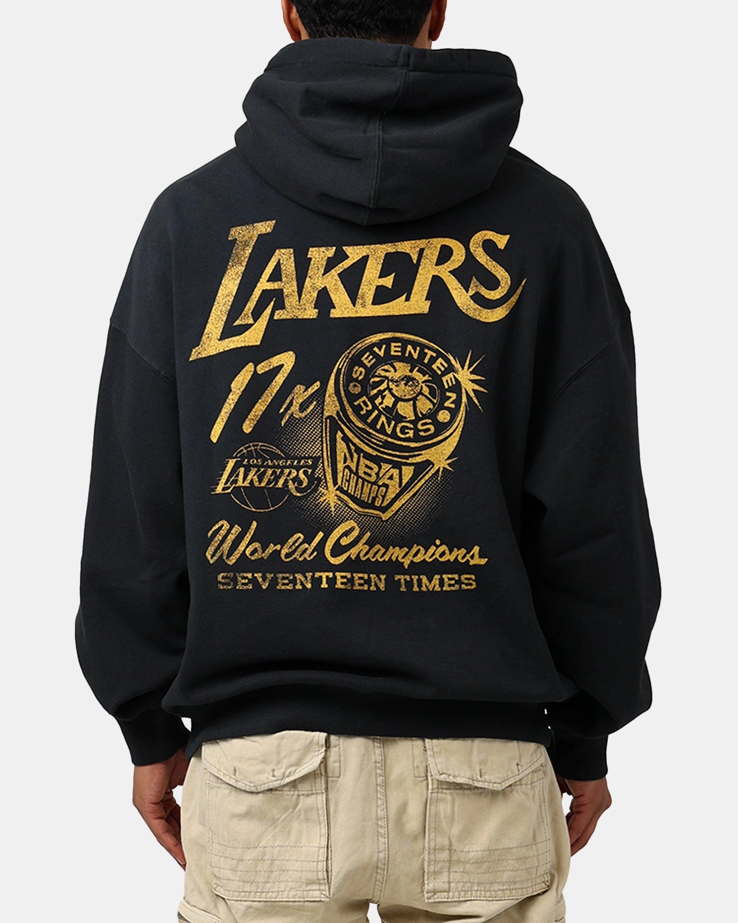 Range Wind Lock Mitchell & Ness Los Angeles Lakers Rings Hoodie Faded Black