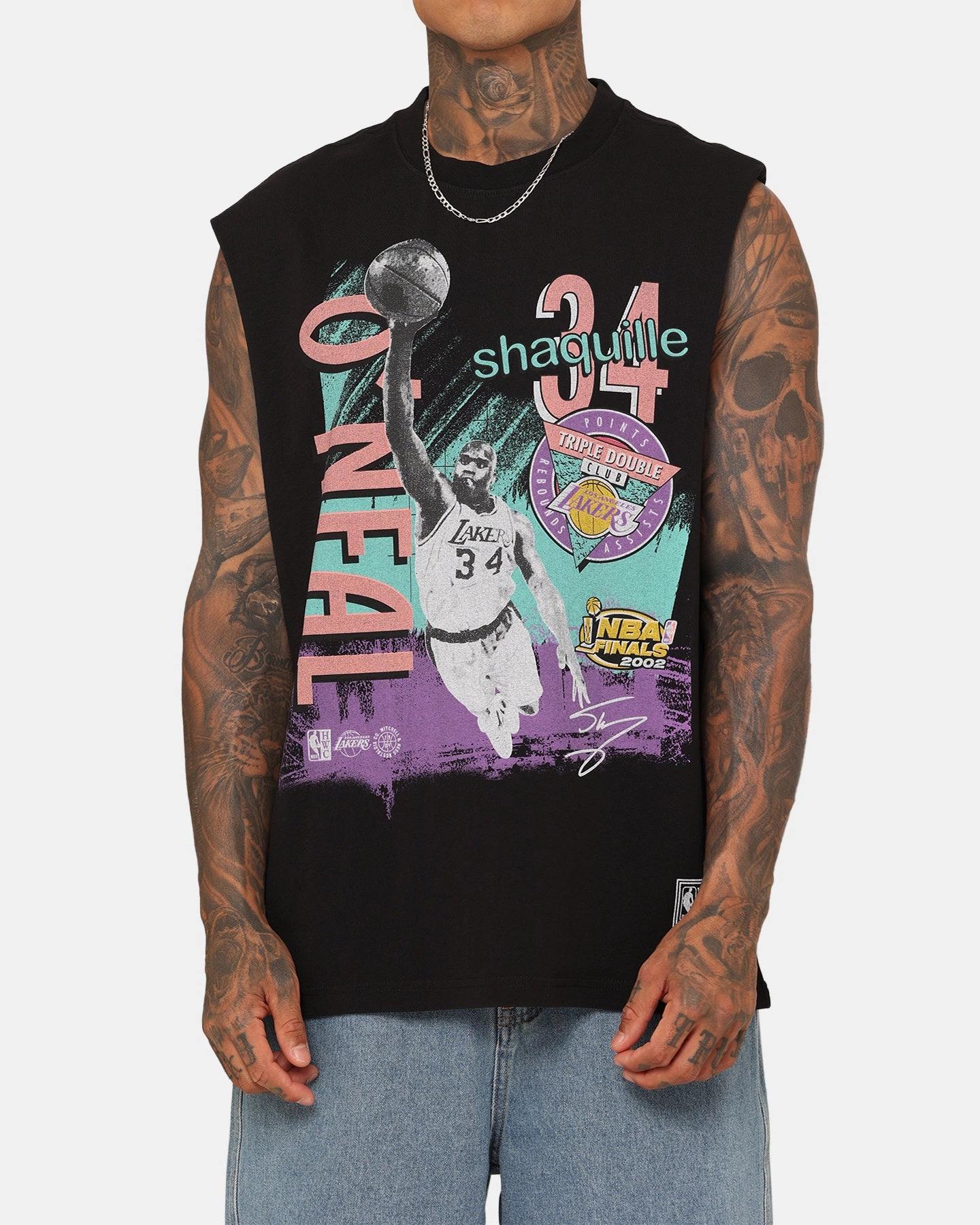 Mitchell & Ness Los Angeles Lakers Shaquille O'Neal Brush Off Muscle T-Shirt Black Easy Wear Option