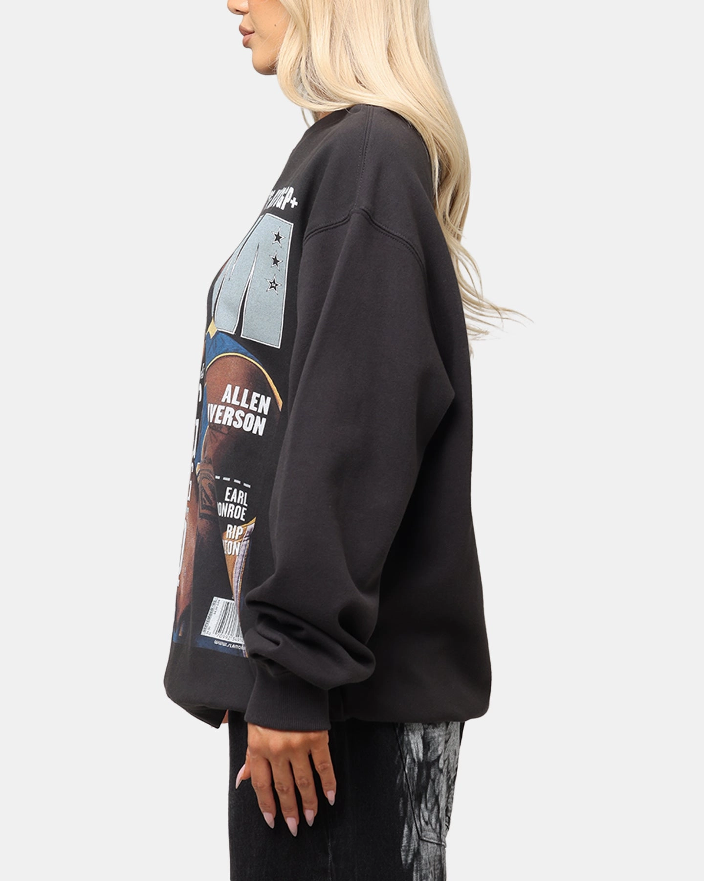 Breathable Design Mitchell & Ness Los Angeles Lakers Shaquille O'Neal Slam Magazine Crewneck Faded Black