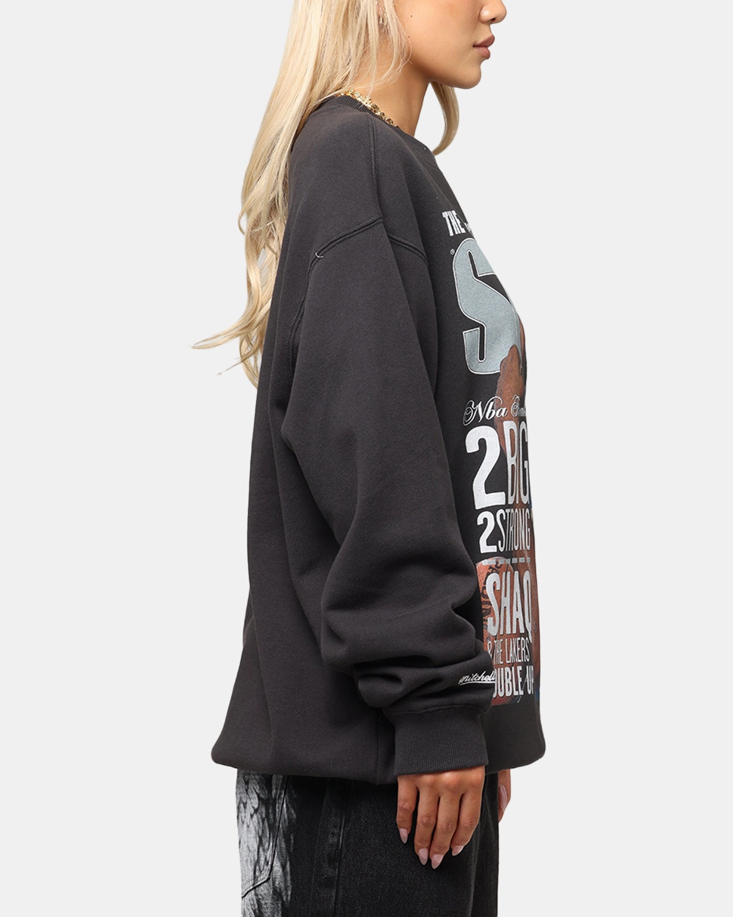 Breathable Layer Mitchell & Ness Los Angeles Lakers Shaquille O'Neal Slam Magazine Crewneck Faded Black