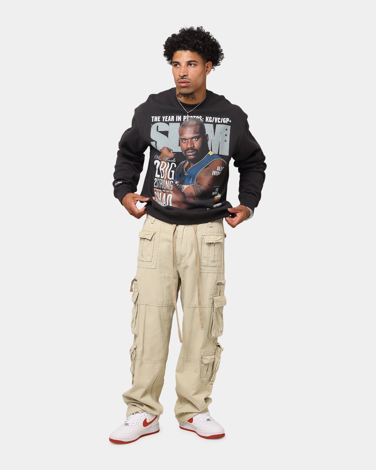 Mitchell & Ness Los Angeles Lakers Shaquille O'Neal Slam Magazine Crewneck Faded Black Basic Layering Comfy Wear