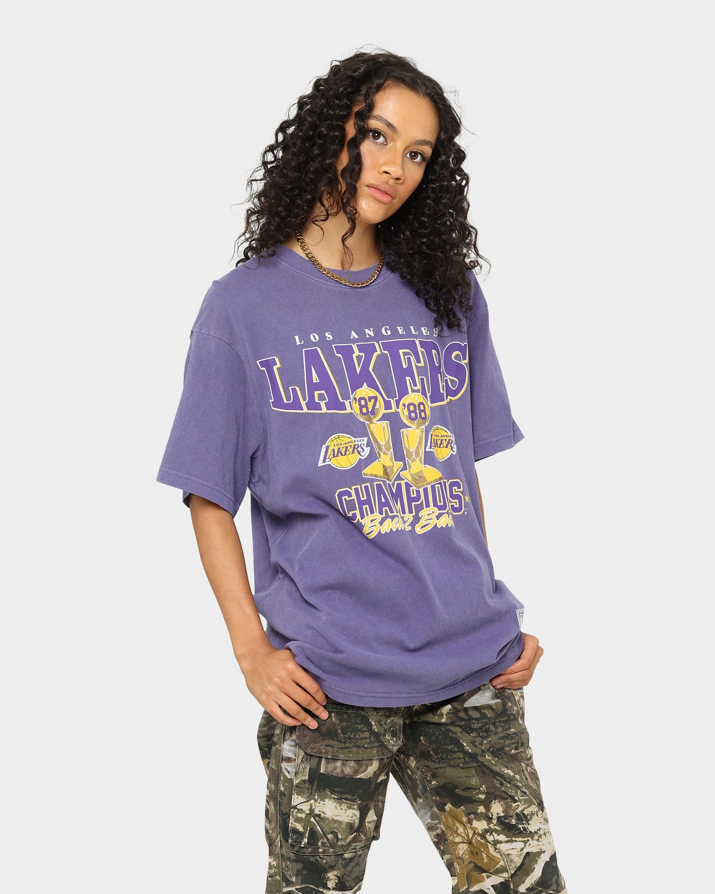 Mitchell & Ness Los Angeles Lakers Vintage Champs Trophy T-Shirt Faded Purple Cool Style teenagers'