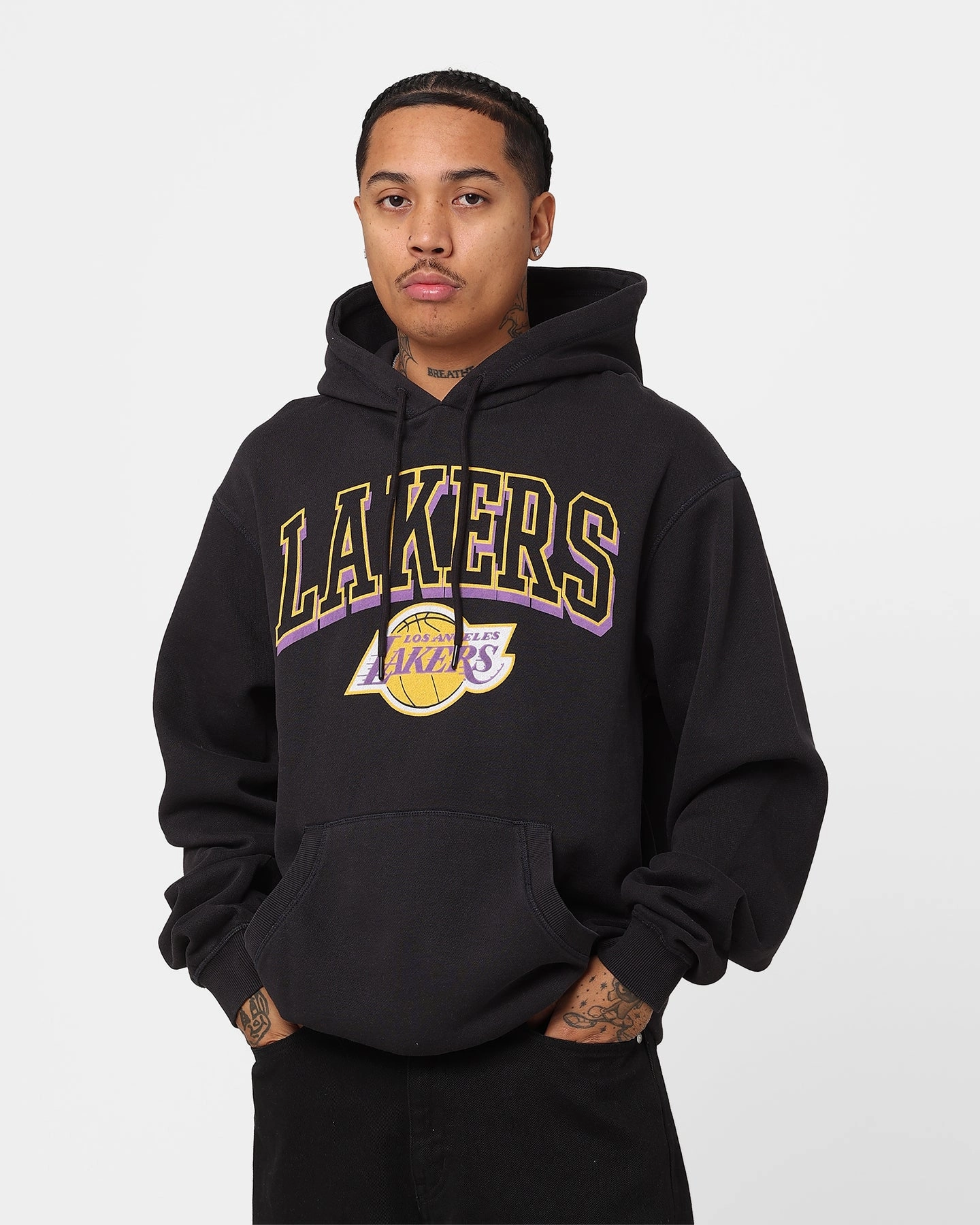 rehearsal Mitchell & Ness Los Angeles Lakers Vintage Keyline Logo Hoodie Faded Raven