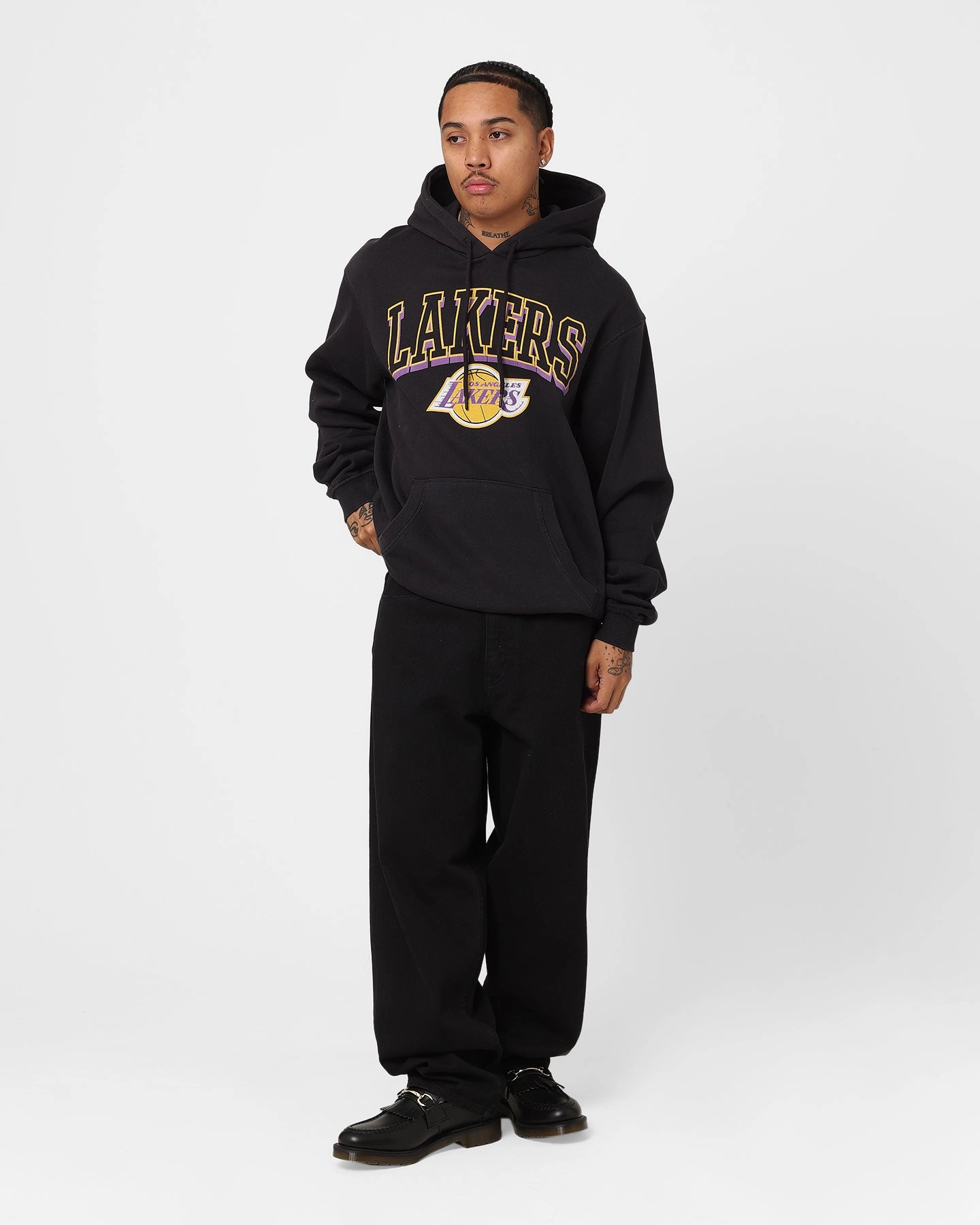 holiday Mitchell & Ness Los Angeles Lakers Vintage Keyline Logo Hoodie Faded Raven