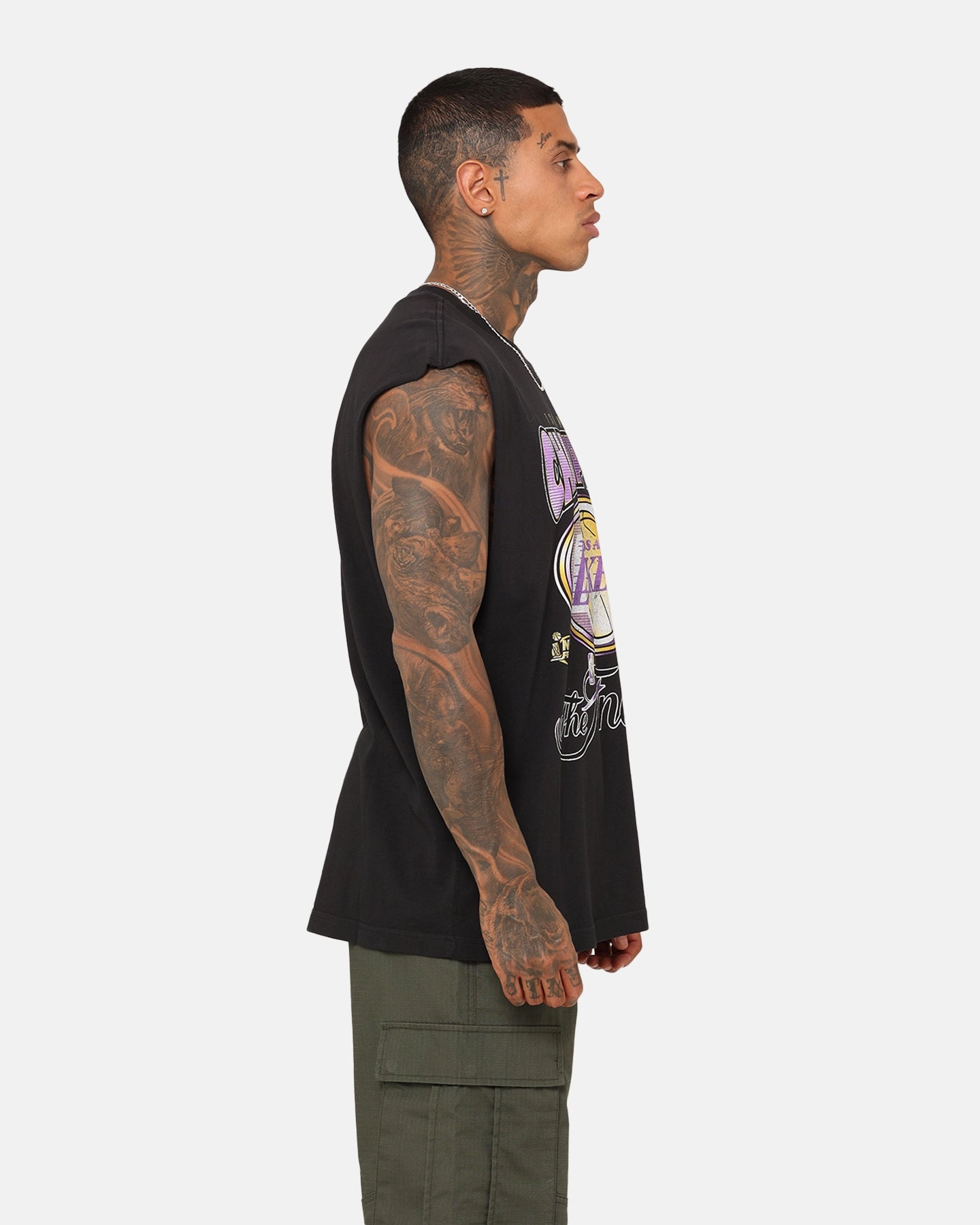 Mitchell & Ness Los Angeles Lakers Vintage Muscle T-Shirt Faded Black Friction Free Inner Lining Outdoor Smart