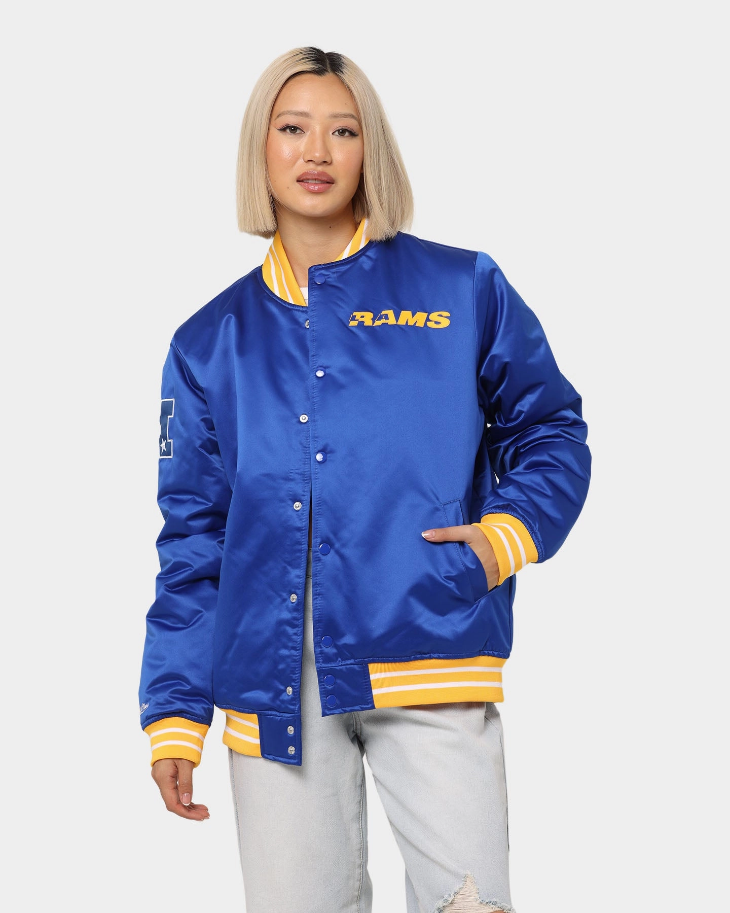 Perspective Mitchell & Ness Los Angeles Rams Heavyweight Satin Jacket Royal