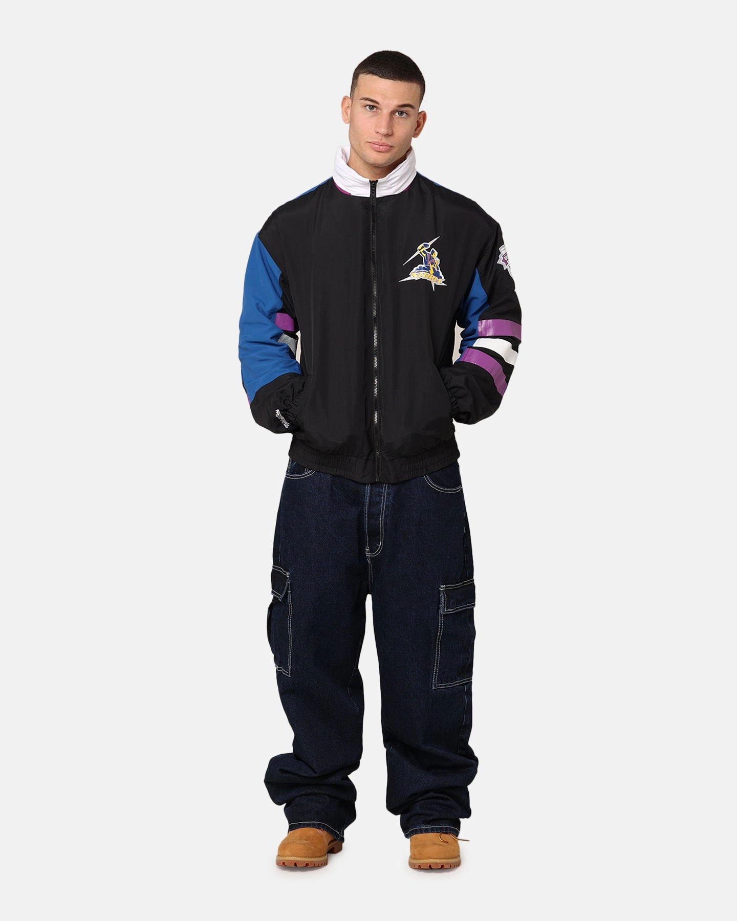 Minimal Look Adjustable Drawstring Hood Mitchell & Ness Melbourne Storm Premiership 1999 Grand Final Spray Jacket Multicolour