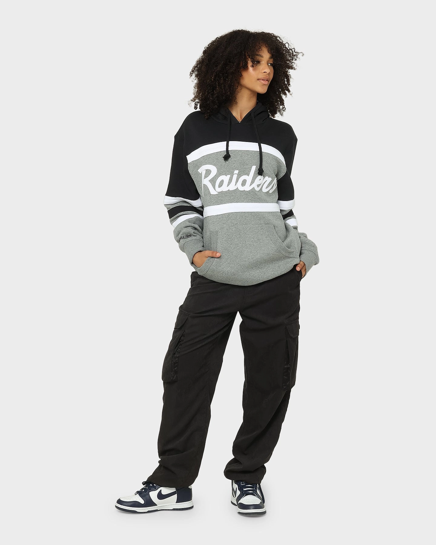 Multi Panel Construction Eco-Friendly Fabric Mitchell & Ness Men's Raiders Head Coach Hoodie Black/Grey
