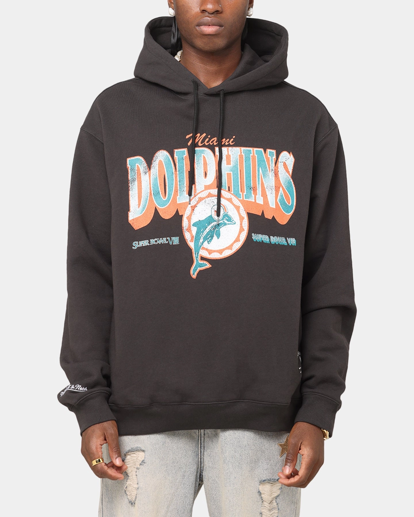 Quick Drying Mitchell & Ness Miami Dolphins Arch Hoodie Faded Black