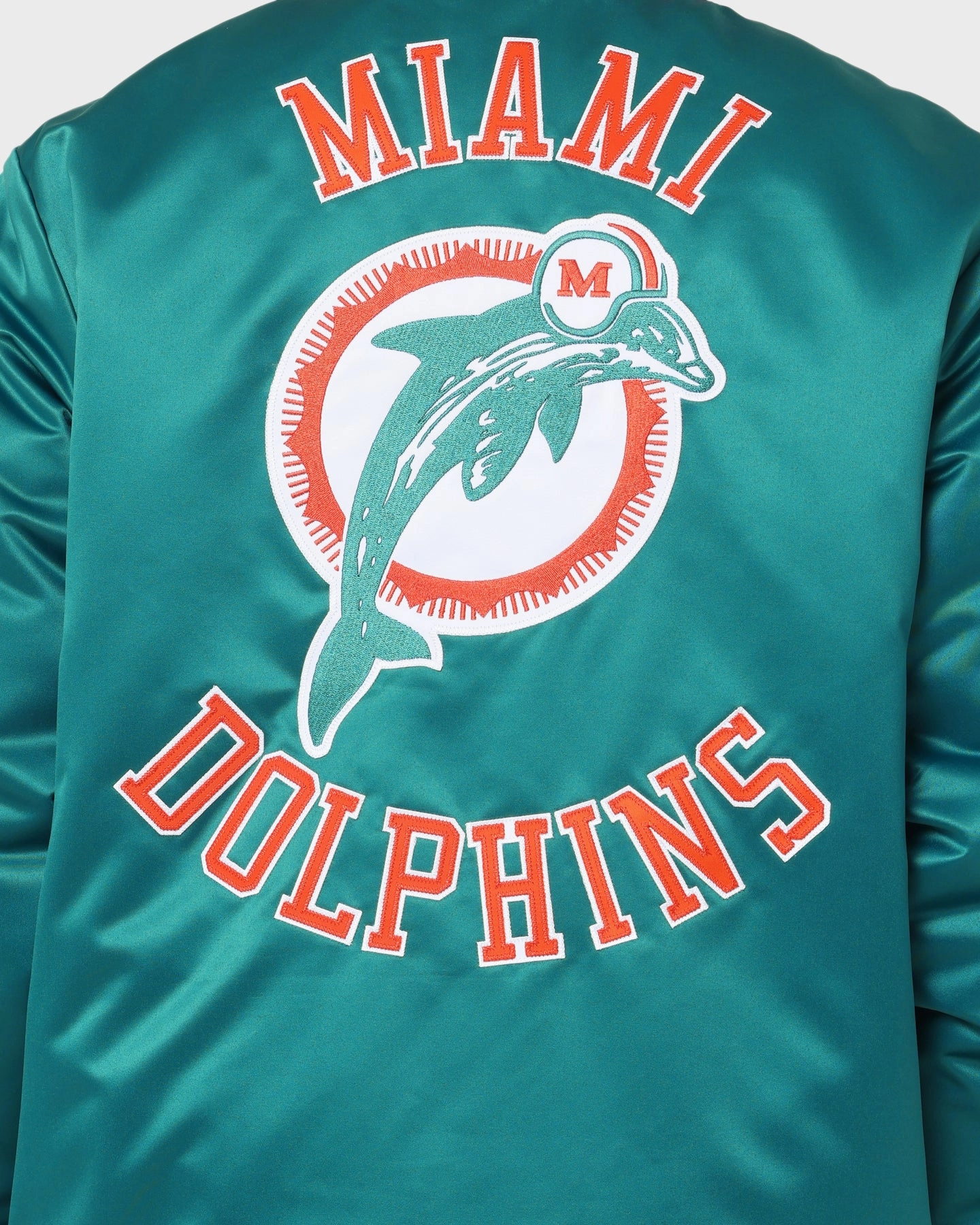 Mitchell & Ness Miami Dolphins Heavyweight Satin Jacket Light Blue Packable Construction Prevent