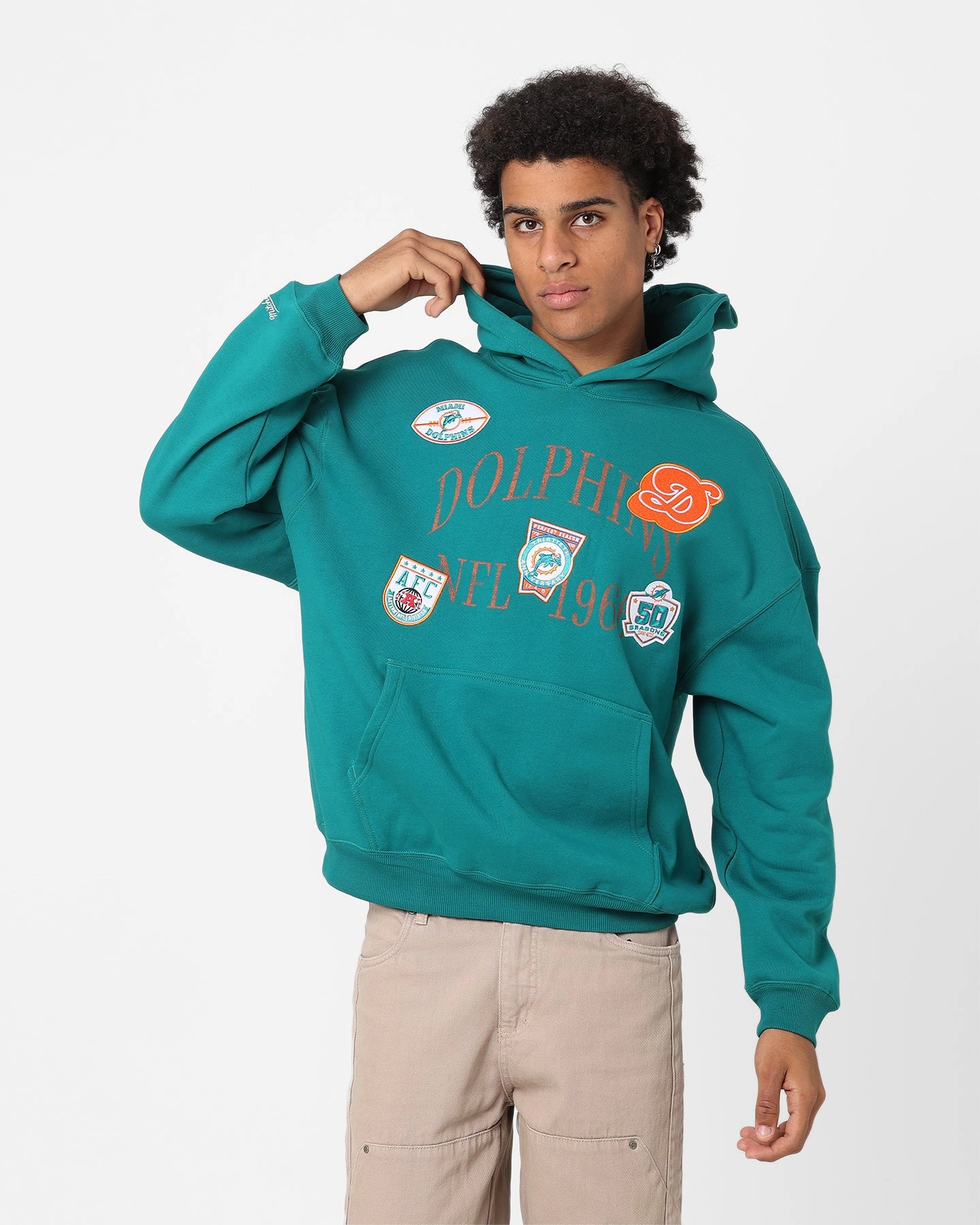 Network Soft Touch Mitchell & Ness Miami Dolphins Touchline Hoodie Teal
