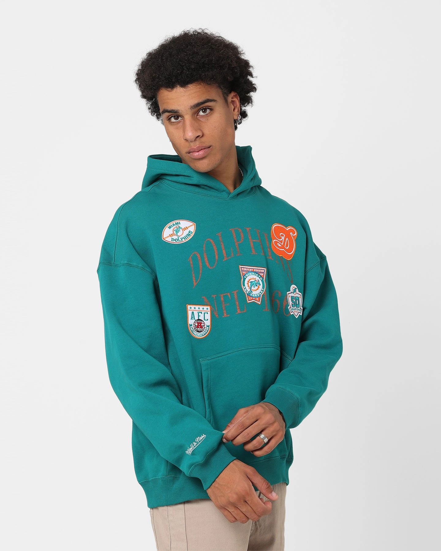 Mitchell & Ness Miami Dolphins Touchline Hoodie Teal Patch