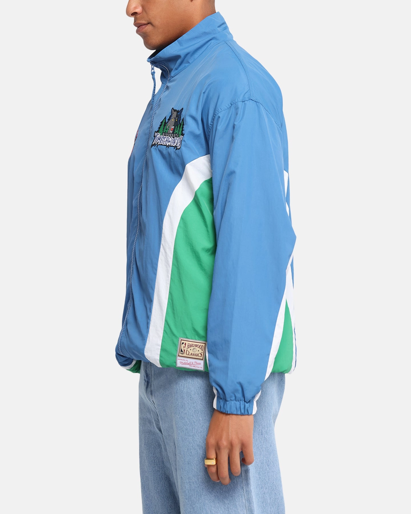 Mitchell & Ness Minnesota Timberwolves Nylon Track Jacket Blue/Green Double Stitched Construction complementary item